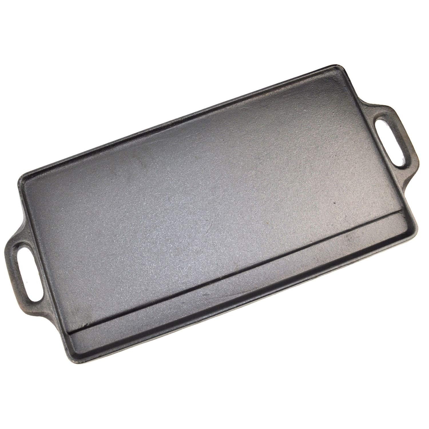 Taylor & Brown X-Large Non-Stick Cast Iron Reversible Griddle Plate Pan Double Sided for BBQ & Hob Cooking with Non-Stick Ridged and Flat Surfaces and Drip Tray, 50 x 23cm