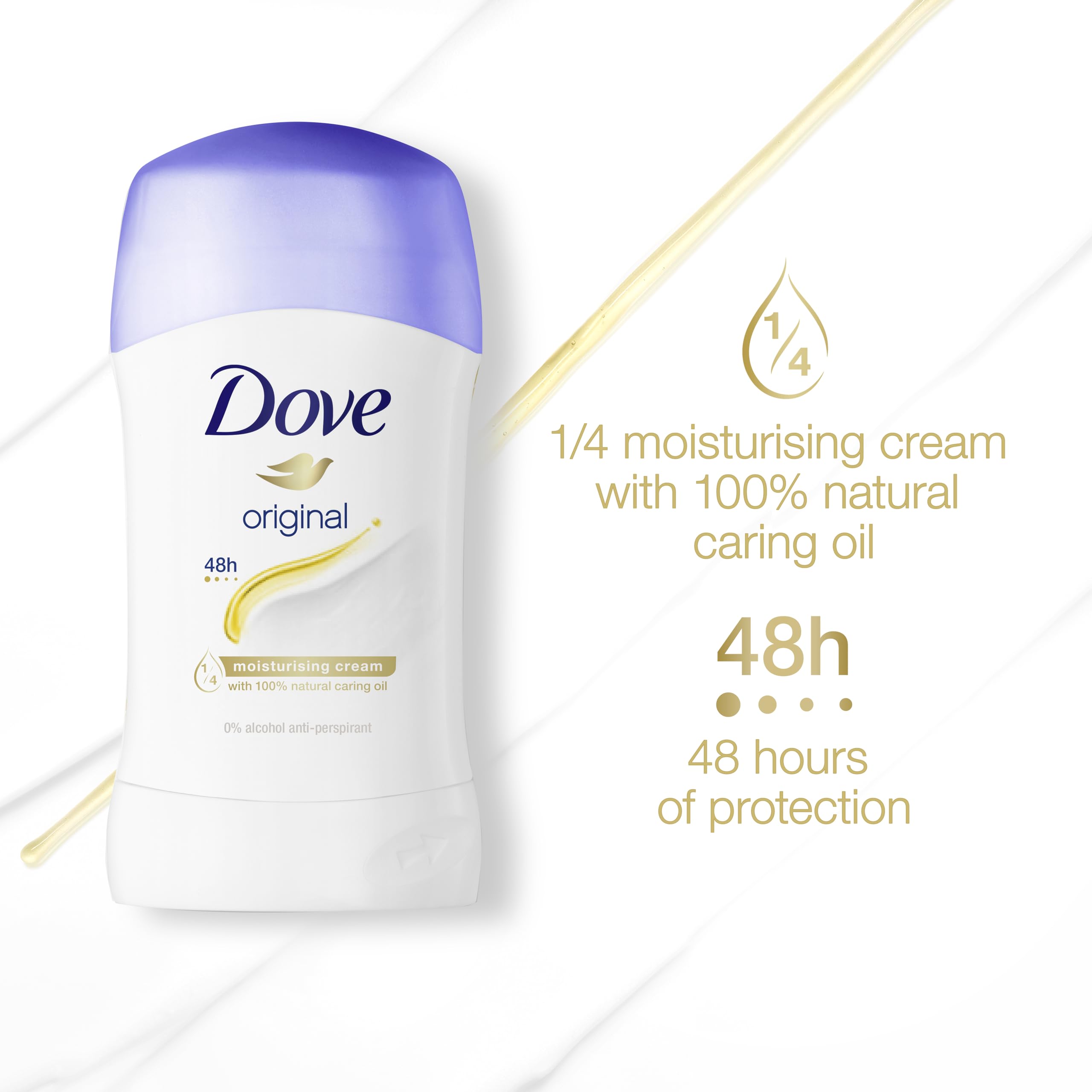 Dove Original Anti-Perspirant Deodorant ¼ moisturising cream with 100% natural caring oil Stick for 48-hour odour protection 6x 40 ml