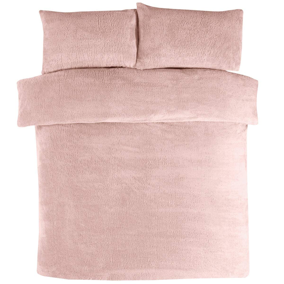 Teddy Fleece Duvet Cover Quilt Bedding Set with Pillow Cases Thermal Warm Cosy Super Soft - Blush Pink, King