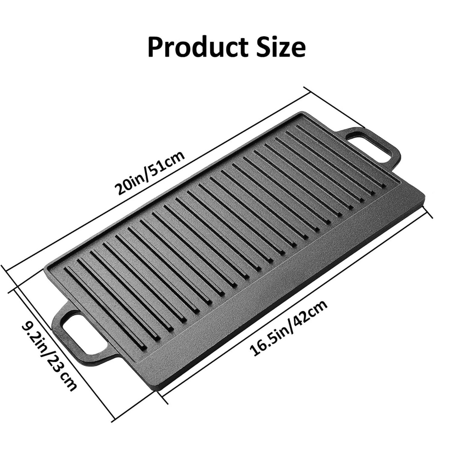 Taylor & Brown X-Large Non-Stick Cast Iron Reversible Griddle Plate Pan Double Sided for BBQ & Hob Cooking with Non-Stick Ridged and Flat Surfaces and Drip Tray, 50 x 23cm