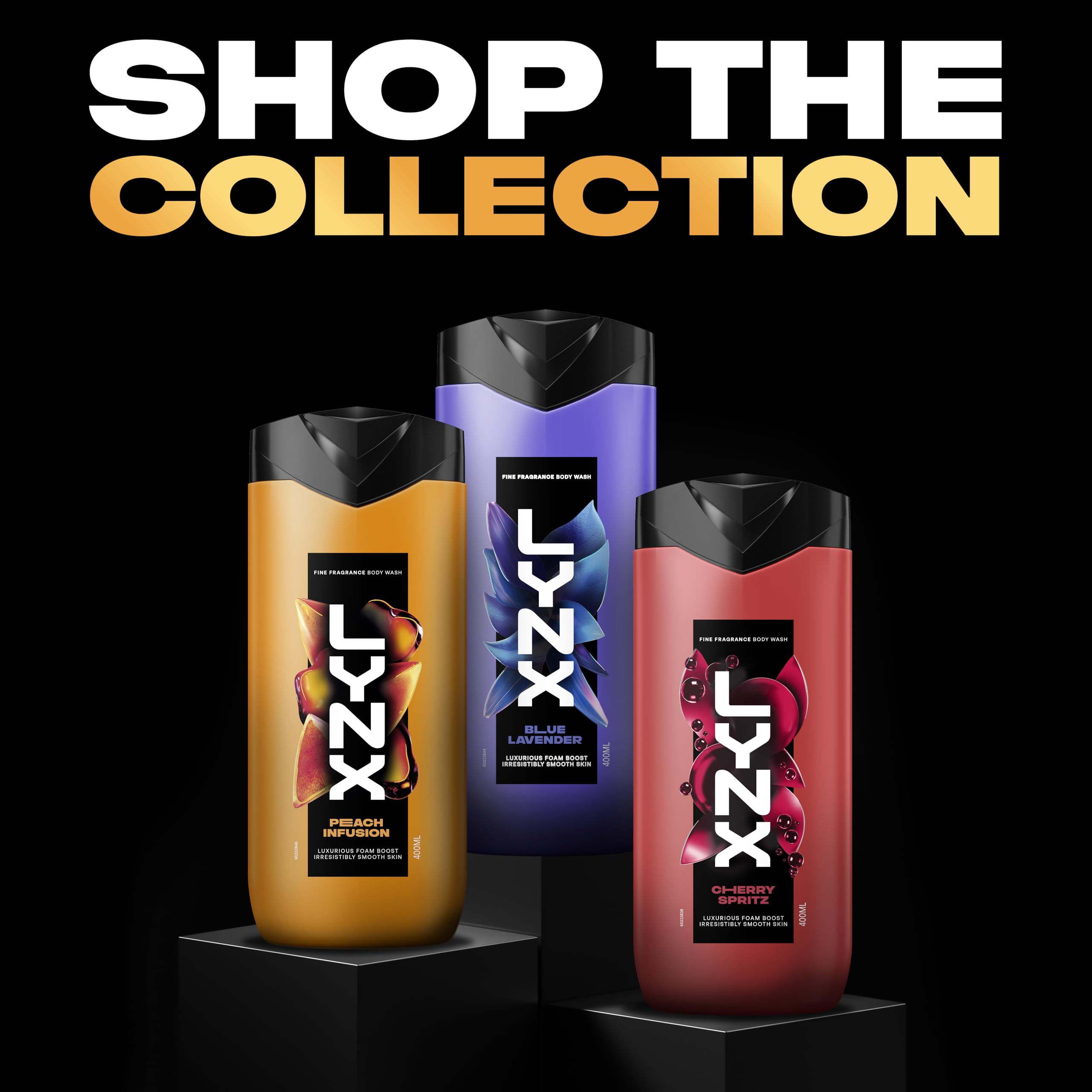 Lynx Fine Fragrance Collection Blue Lavender Premium Body Wash Shower Gel with for 12 hours of freshness, infused with lavender, mint & amber essential oils 400 ml