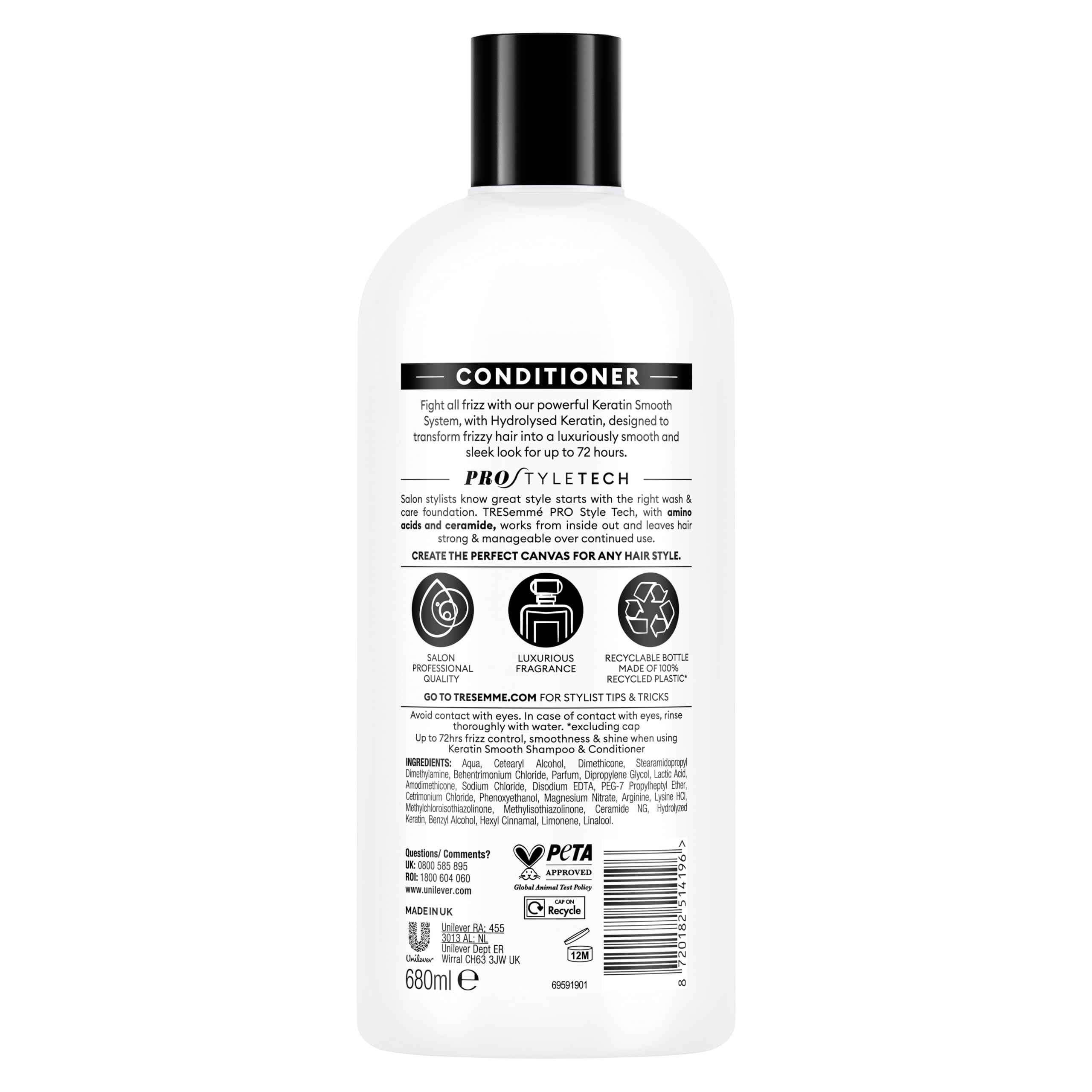 1xTRESemmé Keratin Smooth Shampoo 680 ml & 1x TRESemmé Keratin Smooth Conditioner for 72h frizz control, smoothness & shine 680 ml 2 piece