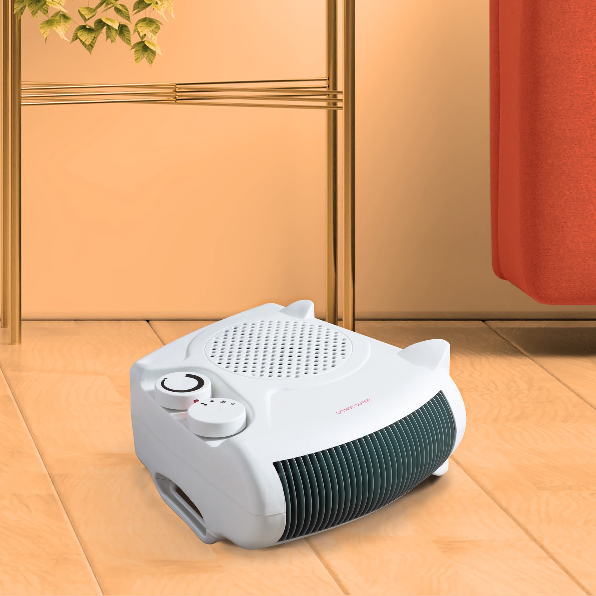 Electric Fan Heater Upright and Flat Portable Heater With Carry Handle Safety Cut-Out Feature Adjustable Control & Fan Only Setting 2000W - White