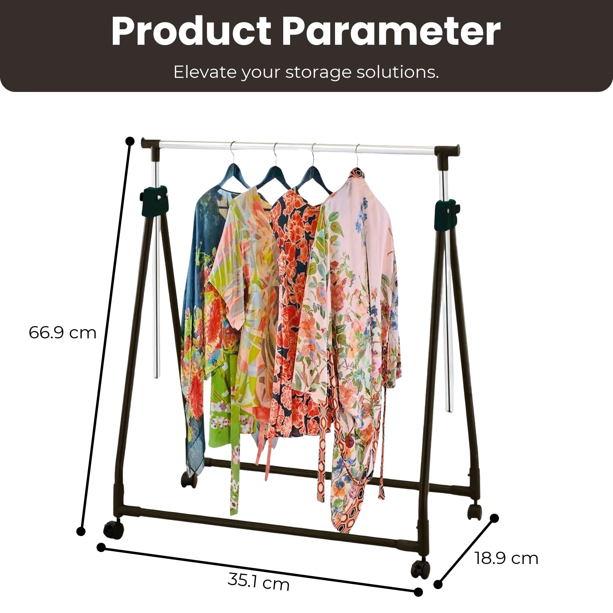 Taylor & Brown Chrome Metal Rail Rack - Adjustable Height Portable Garment Rack on Castor Rolling Wheels - Superior Foldable Storage Display Stand - Clothing Hanging Clothes Rails Rack for Bedroom