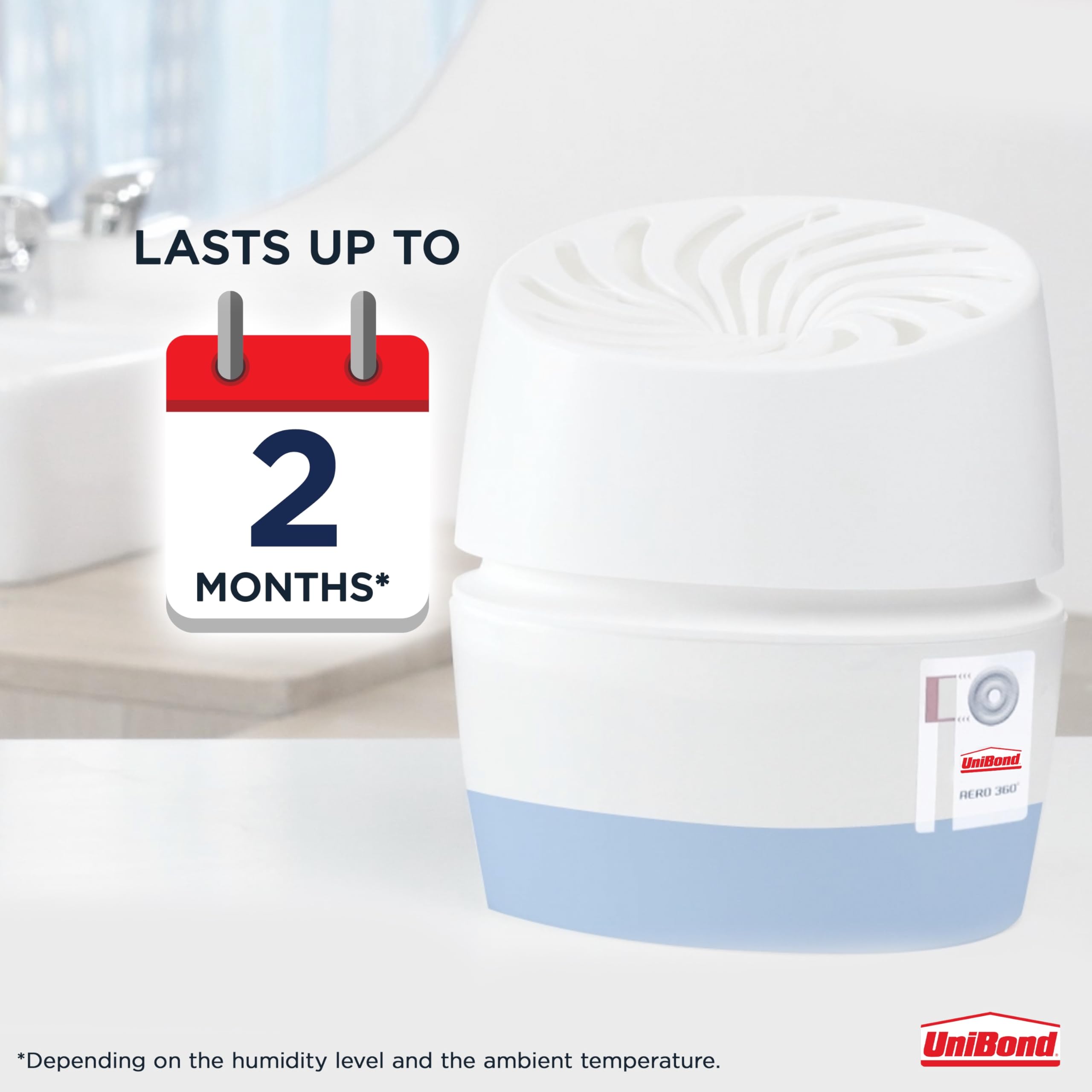 UniBond AERO 360° Humidity Absorber with 1x Refill, Dehumidifier for Effective Air Circulation, Humidity Controller Reduces Excess Moisture, 1 Device incl. 1 refill tab 450g