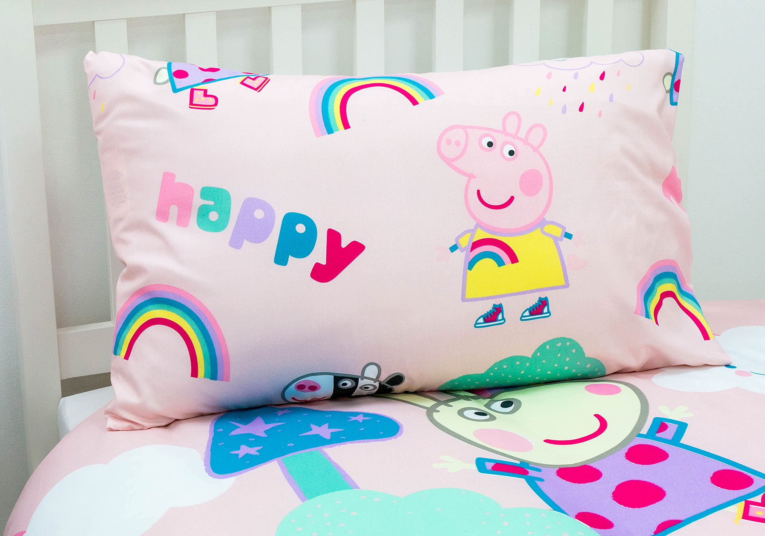 Peppa Pig Single Duvet Cover Officially Licensed| Reversible Two Sided Storm Design with Matching Pillowcase, Pink
