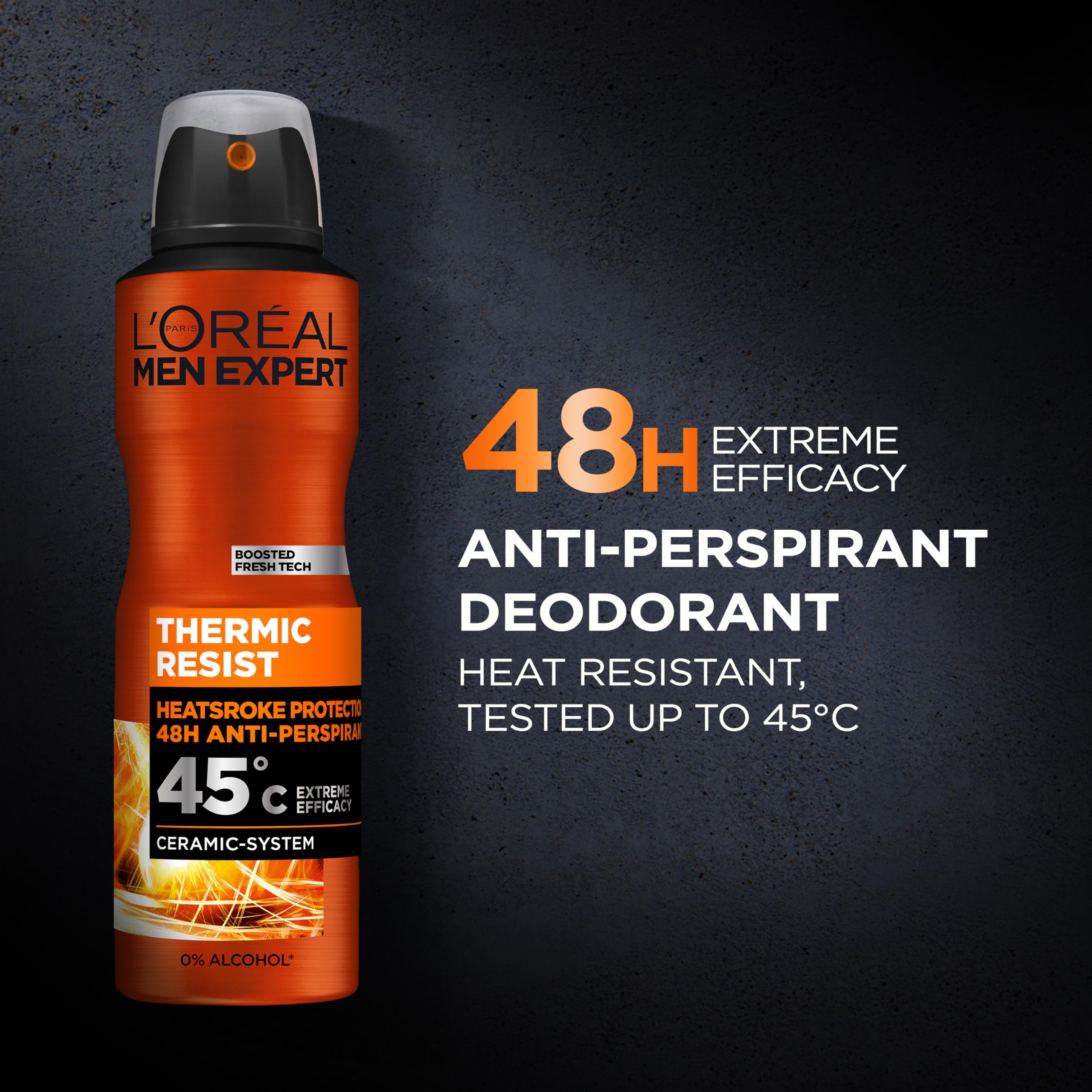 L'Oréal Paris Men Expert 48H Thermic Resist Anti-Perspirant Deodorant for Men, 250ml Pack of 6, Bulk Buy
