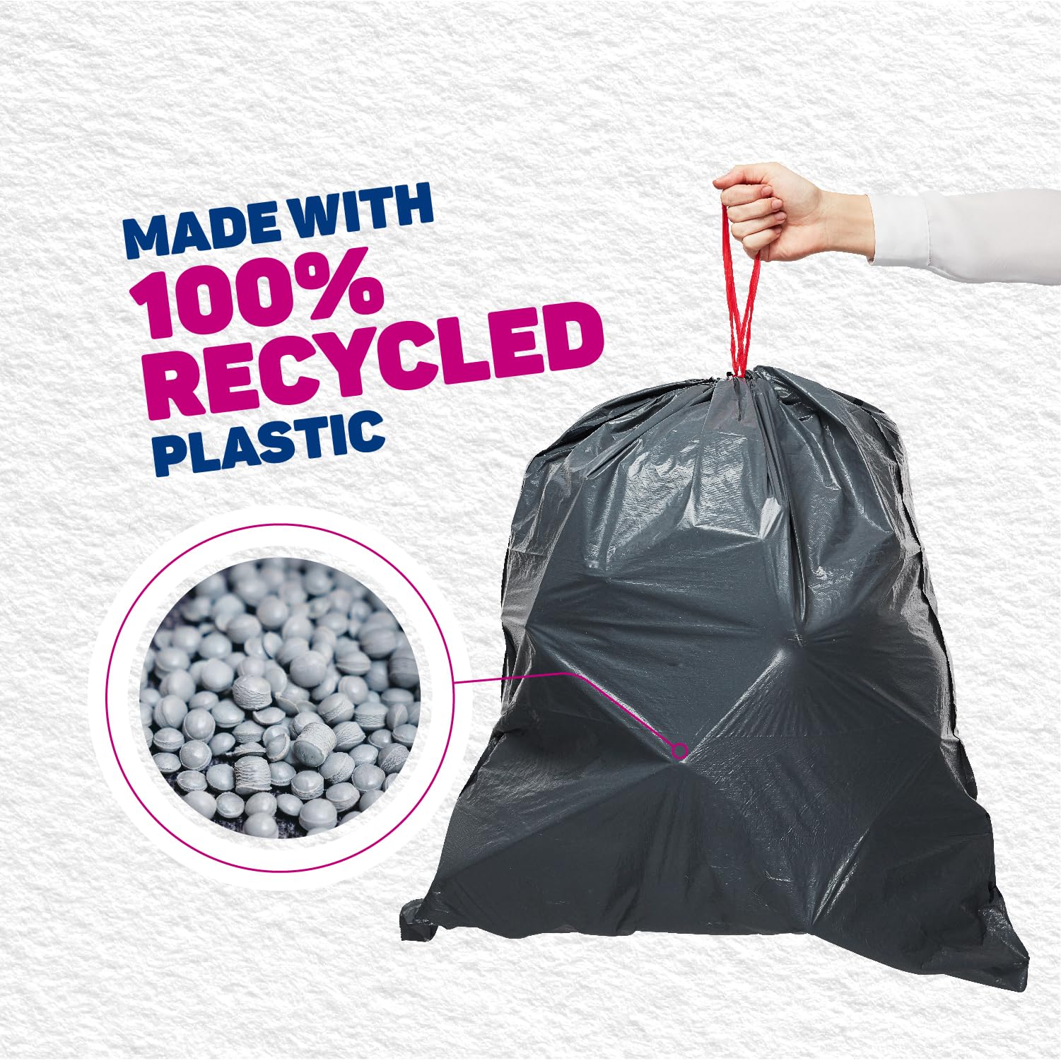 Bacofoil Elasti-Fit Bin Liners - 50L Recycled bin bags, 4 Rolls (40 Bags) - Leak-Proof, Elastic Fastening for Secure Fit - Made from 100% Recycled Plastic - Eco-Friendly Waste Disposal.