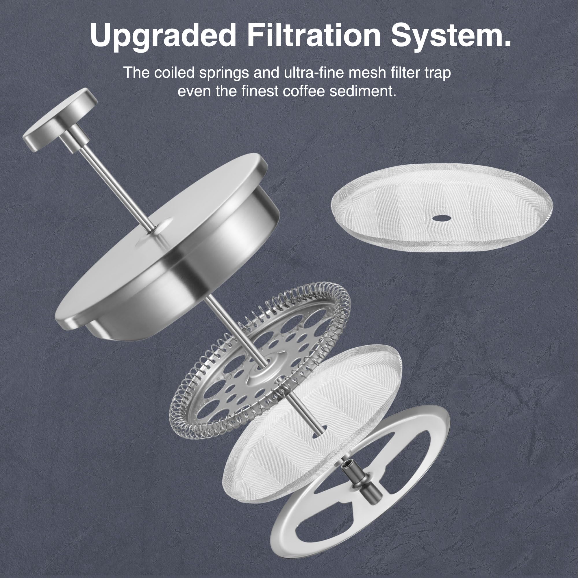 VonShef 6 Cup Cafetiere, Stainless Steel 800ml Double Walled French Press with Measuring Spoon/Bag Seal, Dishwasher Safe Filter Coffee Maker with Plunger