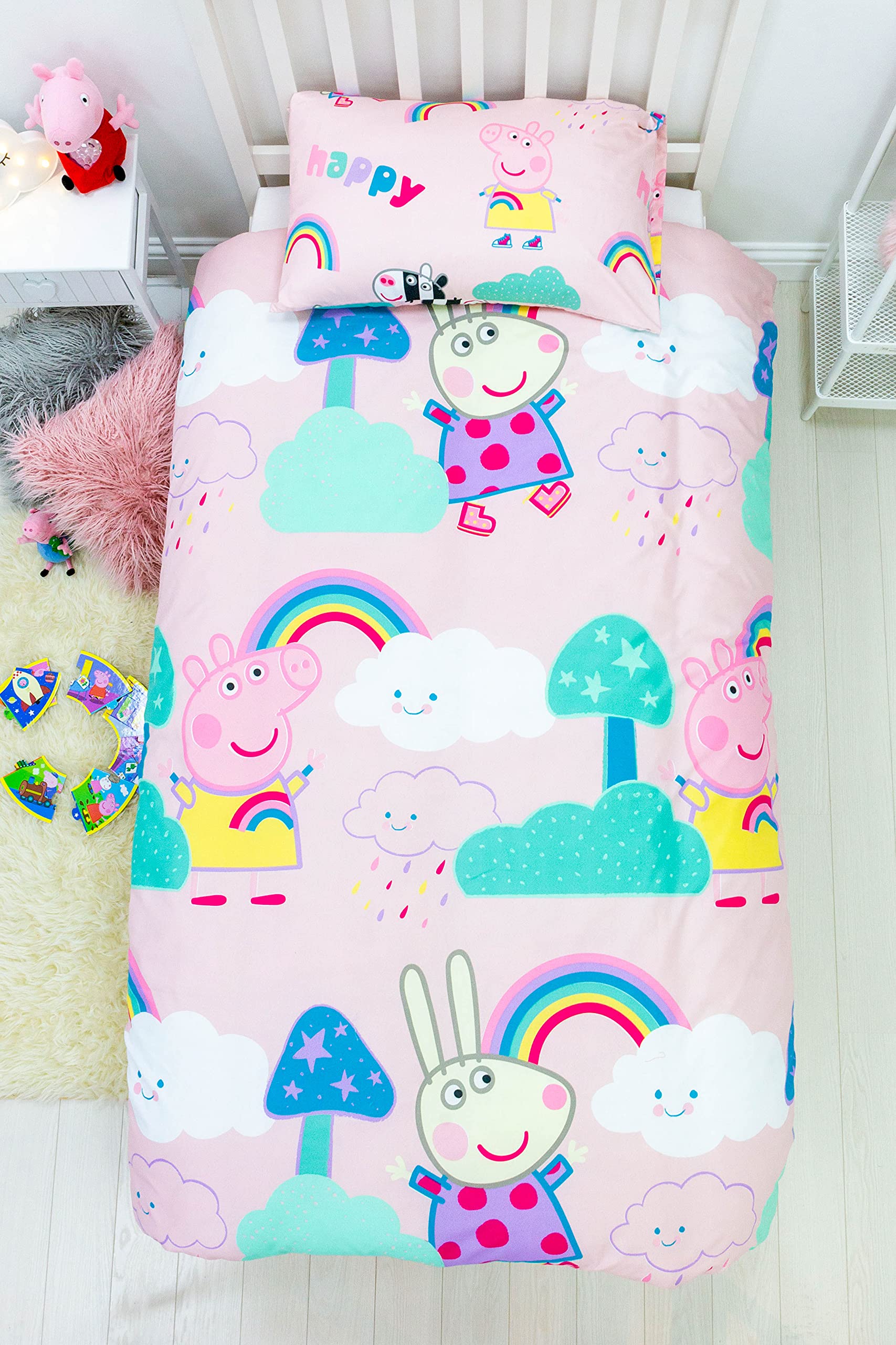 Peppa Pig Single Duvet Cover Officially Licensed| Reversible Two Sided Storm Design with Matching Pillowcase, Pink