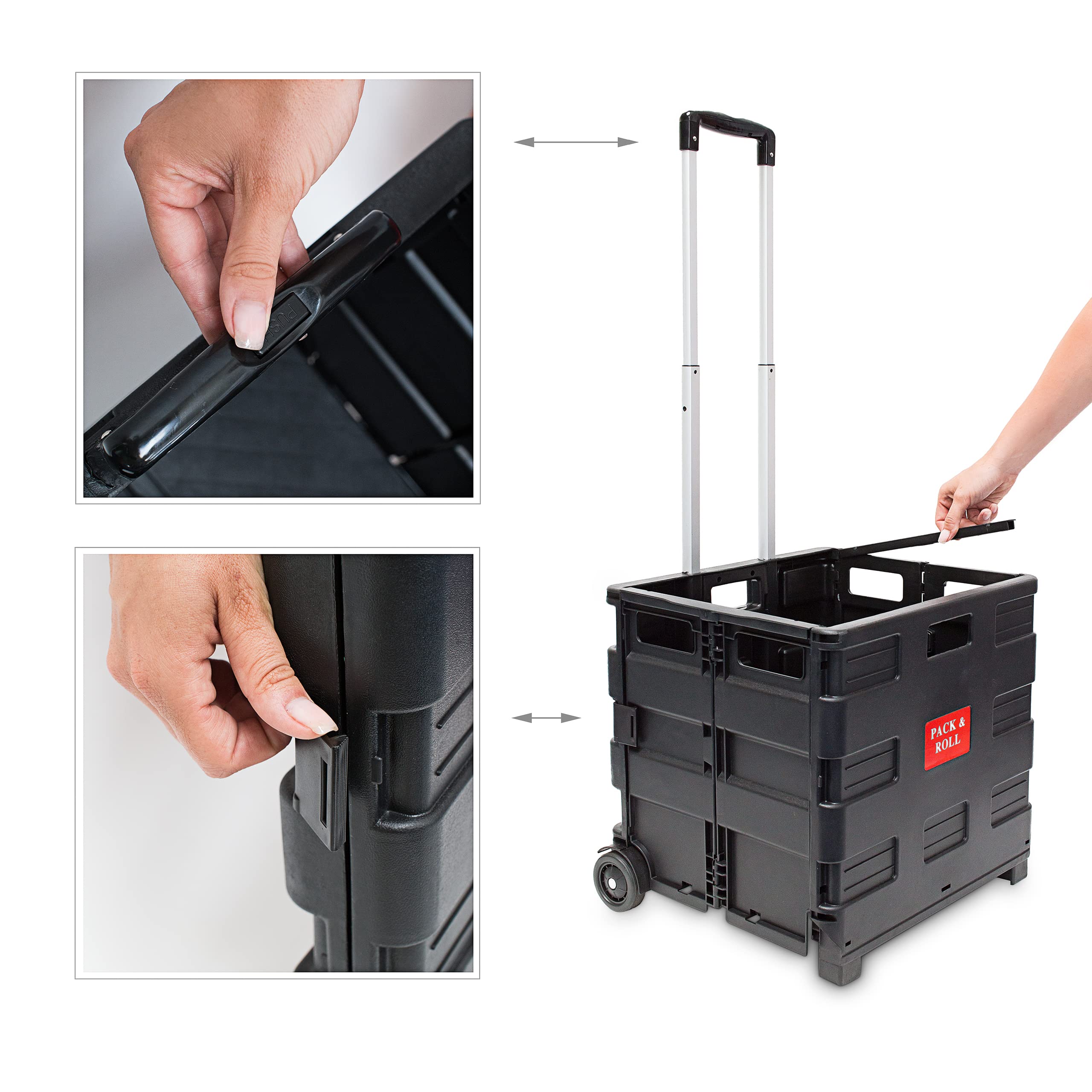 Relaxdays Heavy Duty Foldable Shopping Trolley, 35 kg, Wheeled Crate, 39 x 42 x 37 cm, Aluminium and Plastic, Black, 39 x 37 x 42 cm