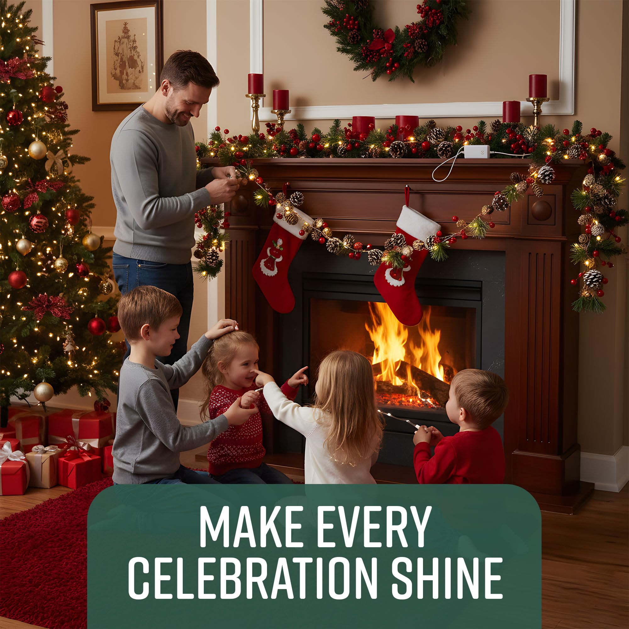 GloBrite 2M Christmas Garland with 20 LED Lights – Pre-Lit Decoration for Fireplace, Stairs, and Indoor Home Décor – Festive Garland for Christmas Decorations