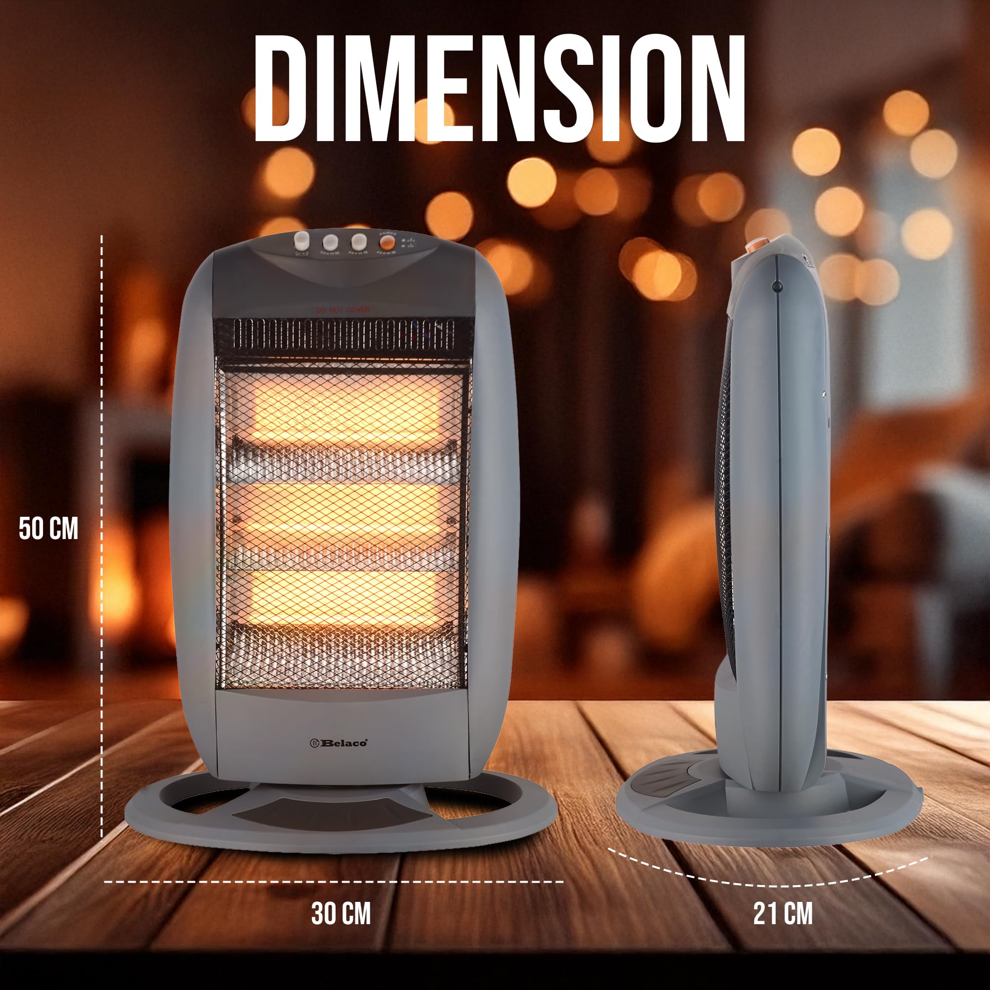 Electric Heater 3 Bar Halogen Heater with 3 Heat settings Heaters for Home, 1200W Portable Heater 90 Degree Oscillation Room Heater Compact Carry Handle Heaters Safety Tip Over Switch Gray