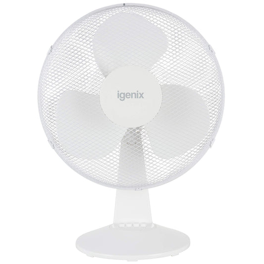 Igenix DF1610 16” Portable Desk Fan – 50W, 3 Speed Settings, Quiet Oscillating Airflow with Adjustable Tilt – Ideal for Home, Office or Bedside – White