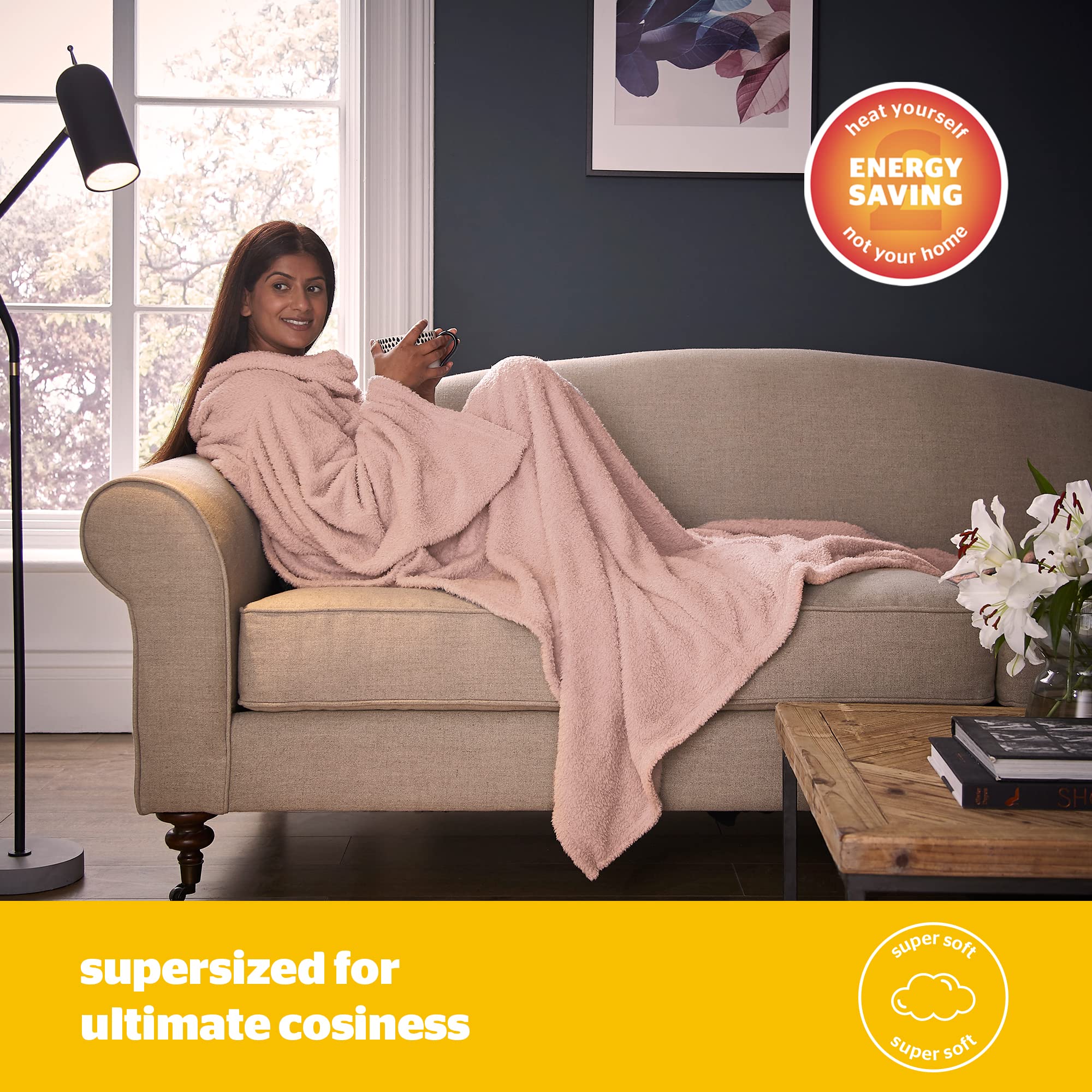 Silentnight Snugsie Wearable Blanket - Soft Teddy Fleece Blanket with Sleeves - 2-in-1 Sleeved blanket and Cushion - Supersized with Foot Pocket , 153 x 203cm