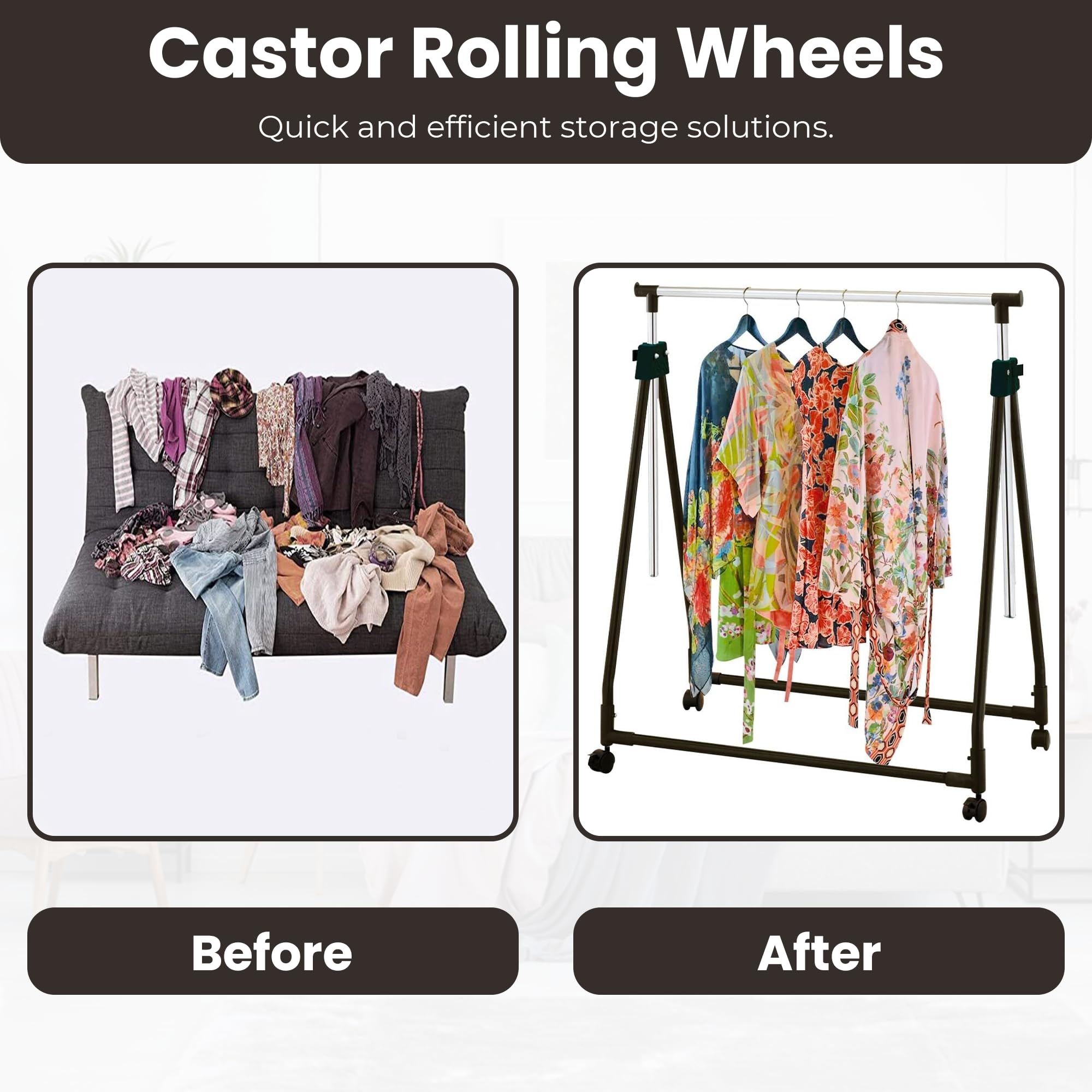 Taylor & Brown Chrome Metal Rail Rack - Adjustable Height Portable Garment Rack on Castor Rolling Wheels - Superior Foldable Storage Display Stand - Clothing Hanging Clothes Rails Rack for Bedroom