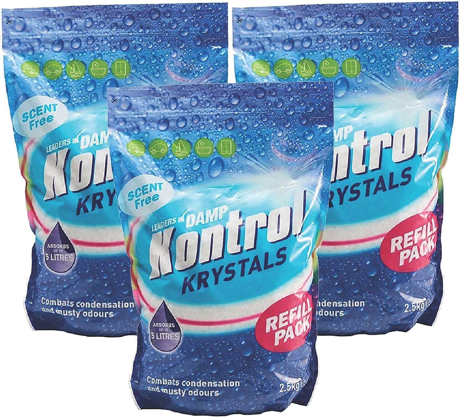 Kontrol Refill Damp Moisture Trap Absorber Crystals 2.5kg (3, Scent Free)