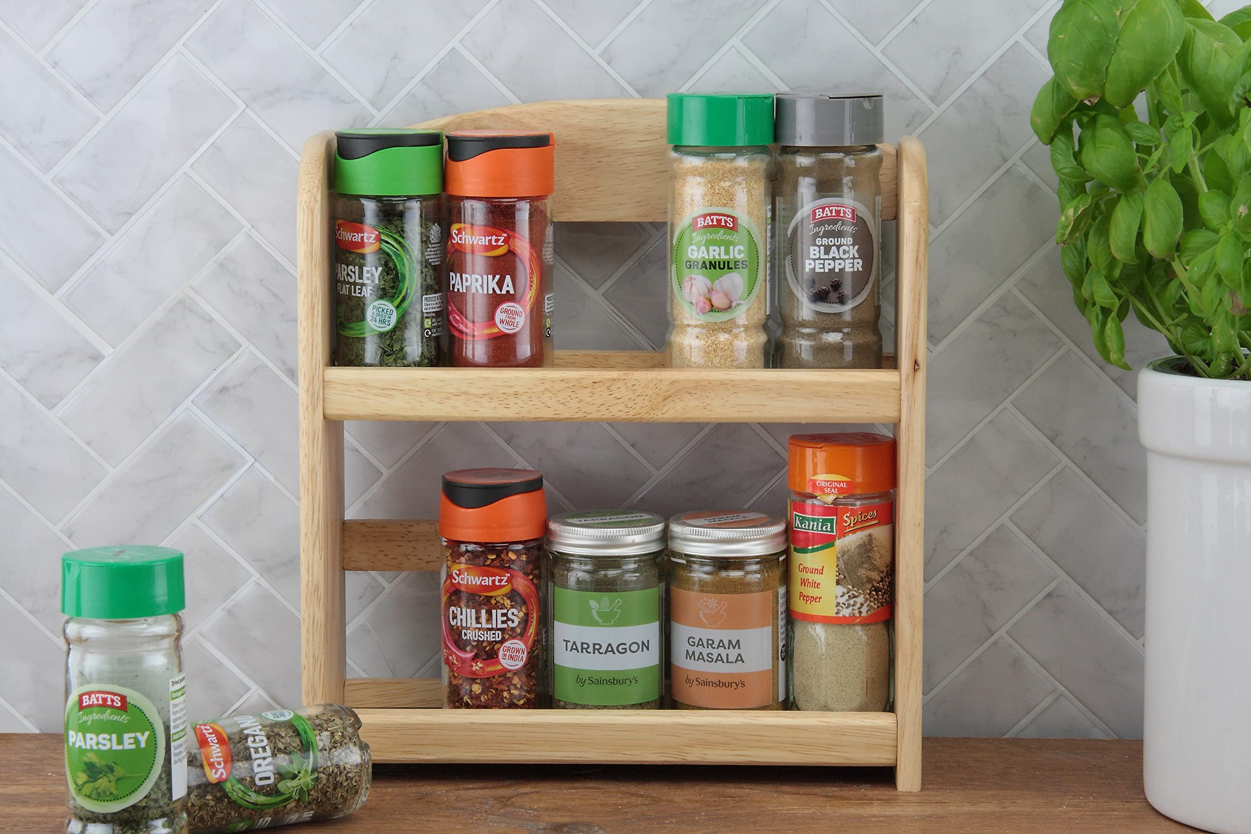 2-Tier Spice Rack, Wood, Natural, 24.5x27x7