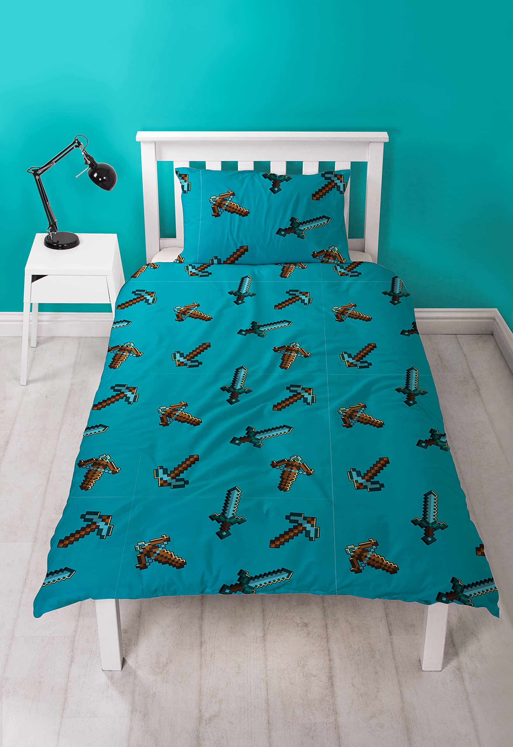 Minecraft Survive Single Duvet Cover Officially Licensed | Reversible 2 Sided Survive Design with Matching Pillowcase, Polycotton, Blue (Single)