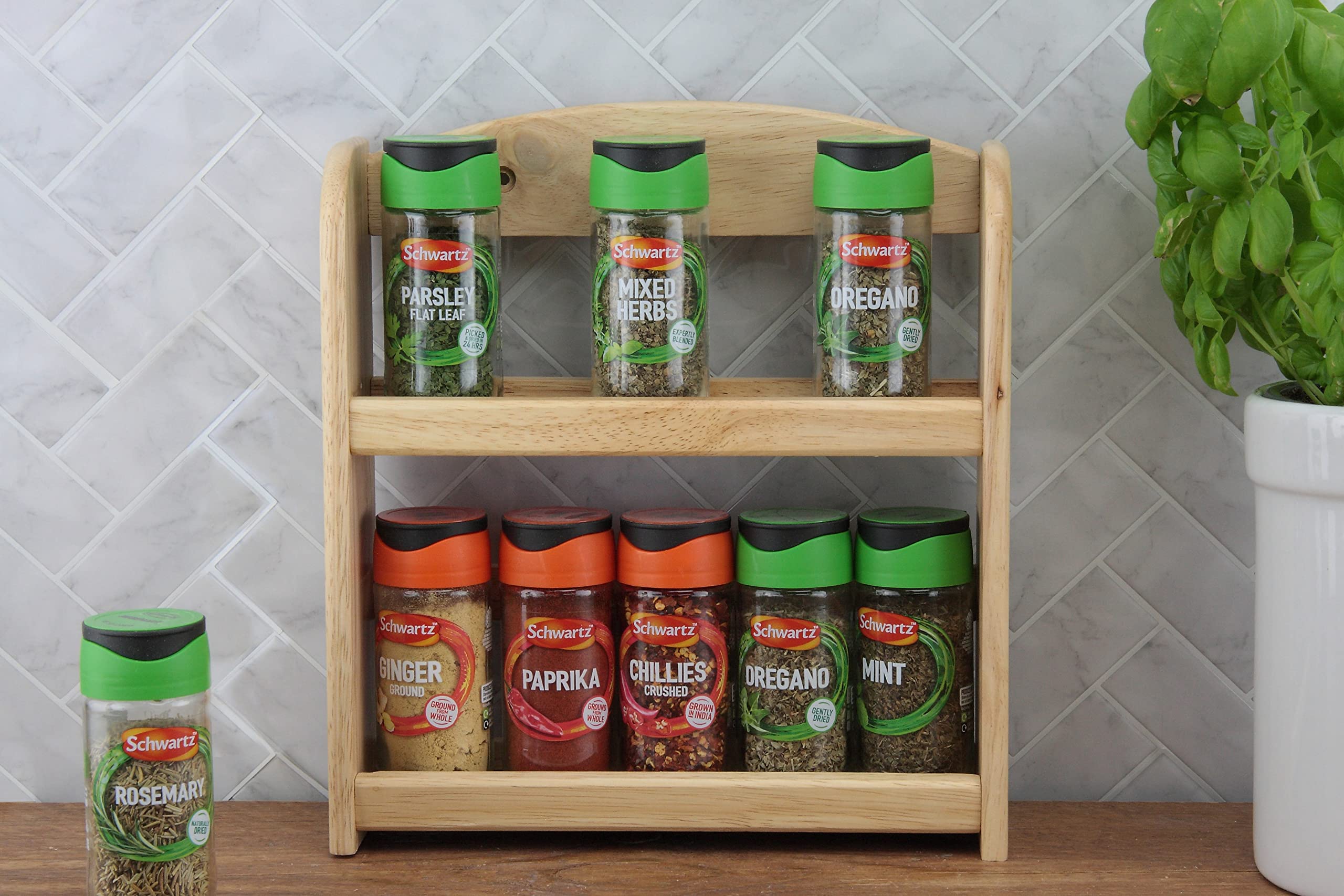 2-Tier Spice Rack, Wood, Natural, 24.5x27x7