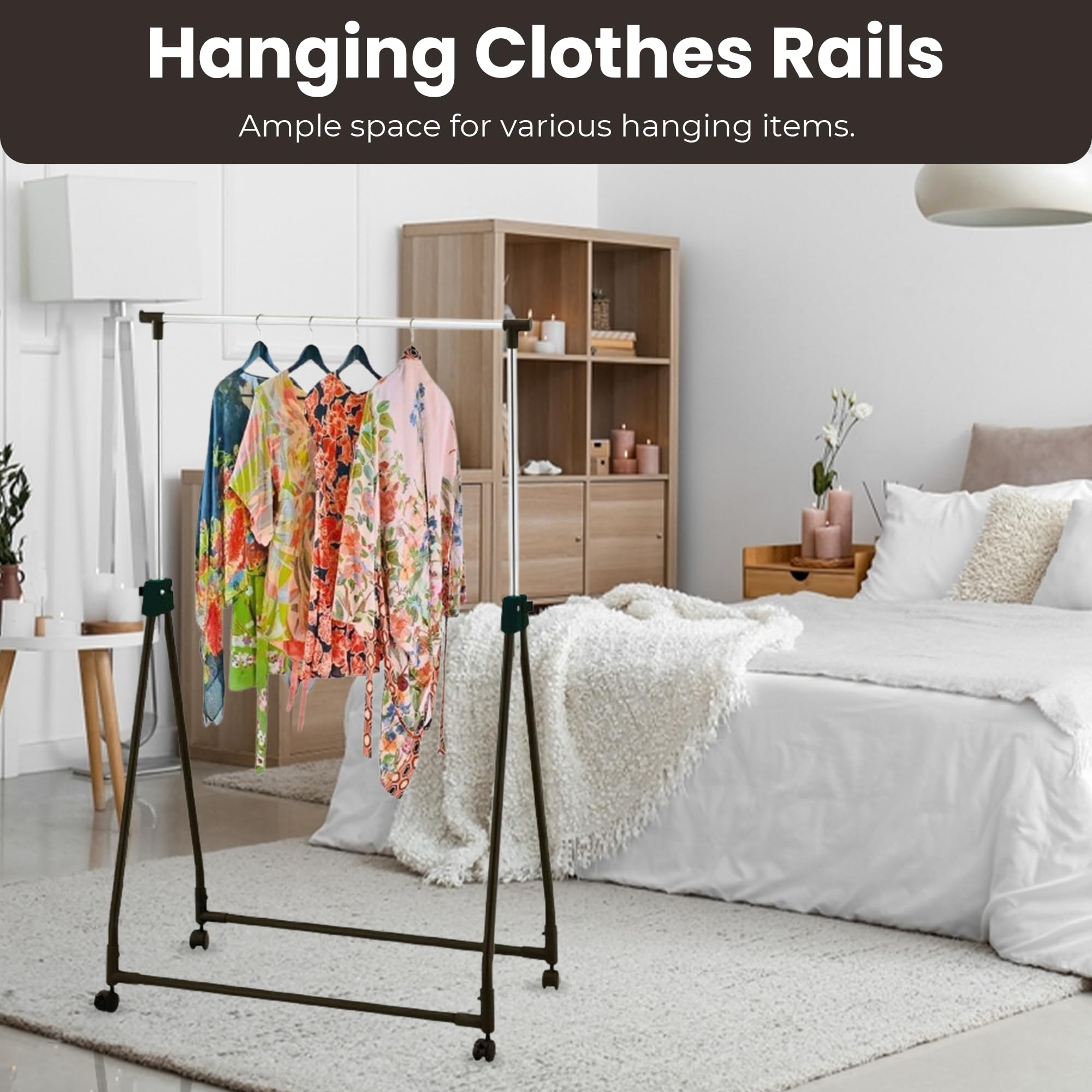 Taylor & Brown Chrome Metal Rail Rack - Adjustable Height Portable Garment Rack on Castor Rolling Wheels - Superior Foldable Storage Display Stand - Clothing Hanging Clothes Rails Rack for Bedroom