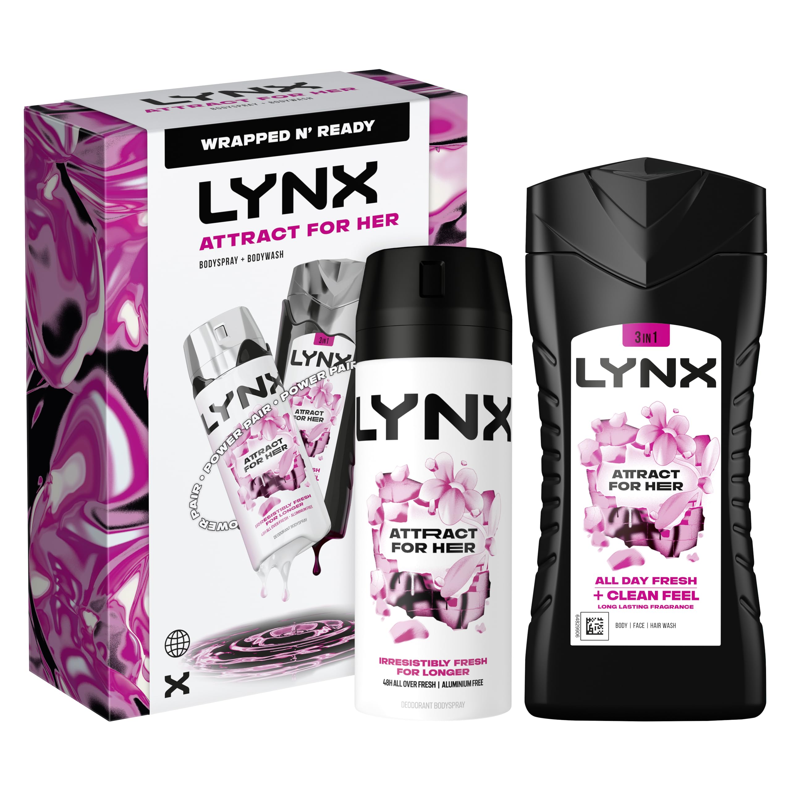 Lynx Attract for Her Gift Set- 50ml Body Spray & 225ml Body Wash, Fresh Fragrance Duo, Feminine Scent, Great for Gifting or Everyday Use