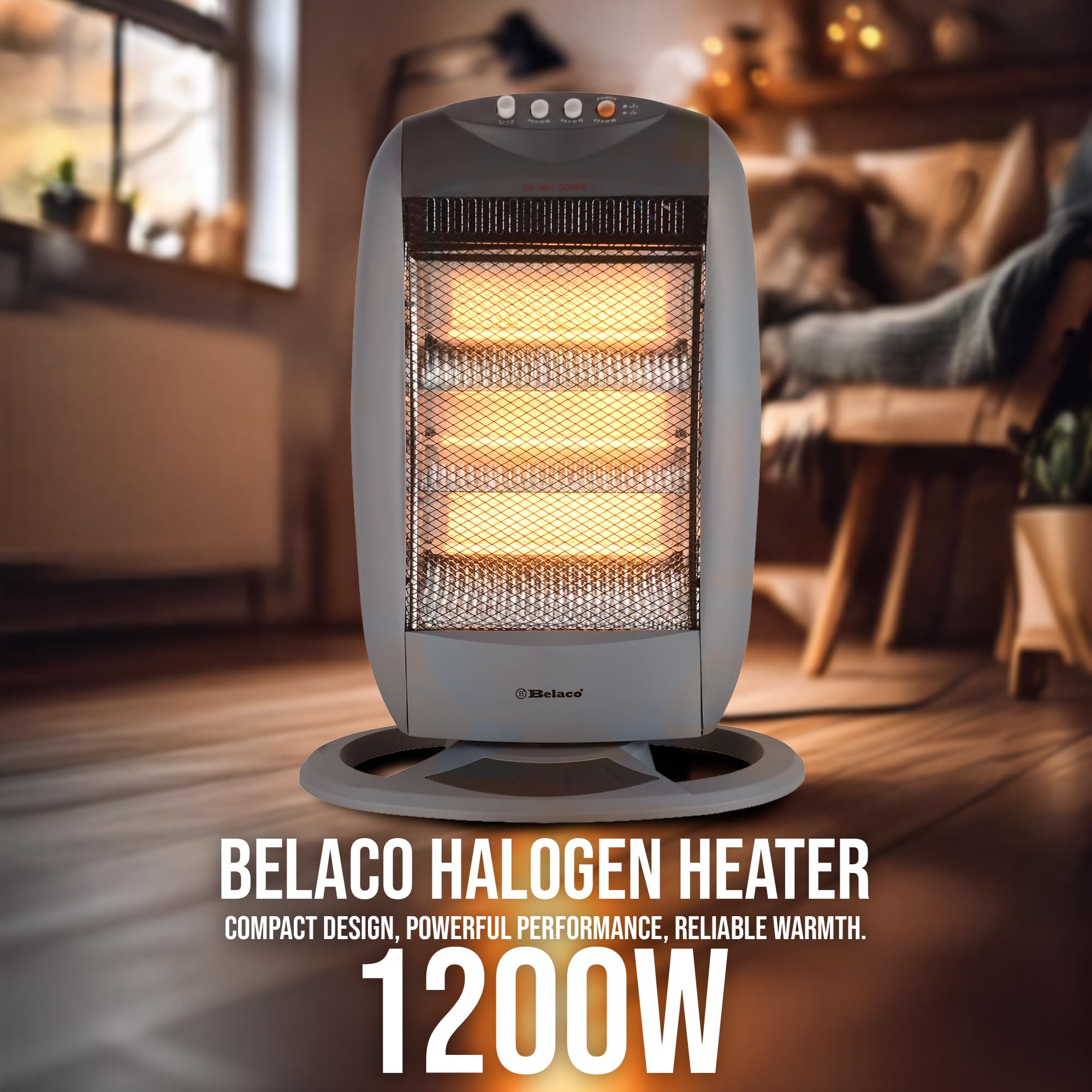 Electric Heater 3 Bar Halogen Heater with 3 Heat settings Heaters for Home, 1200W Portable Heater 90 Degree Oscillation Room Heater Compact Carry Handle Heaters Safety Tip Over Switch Gray