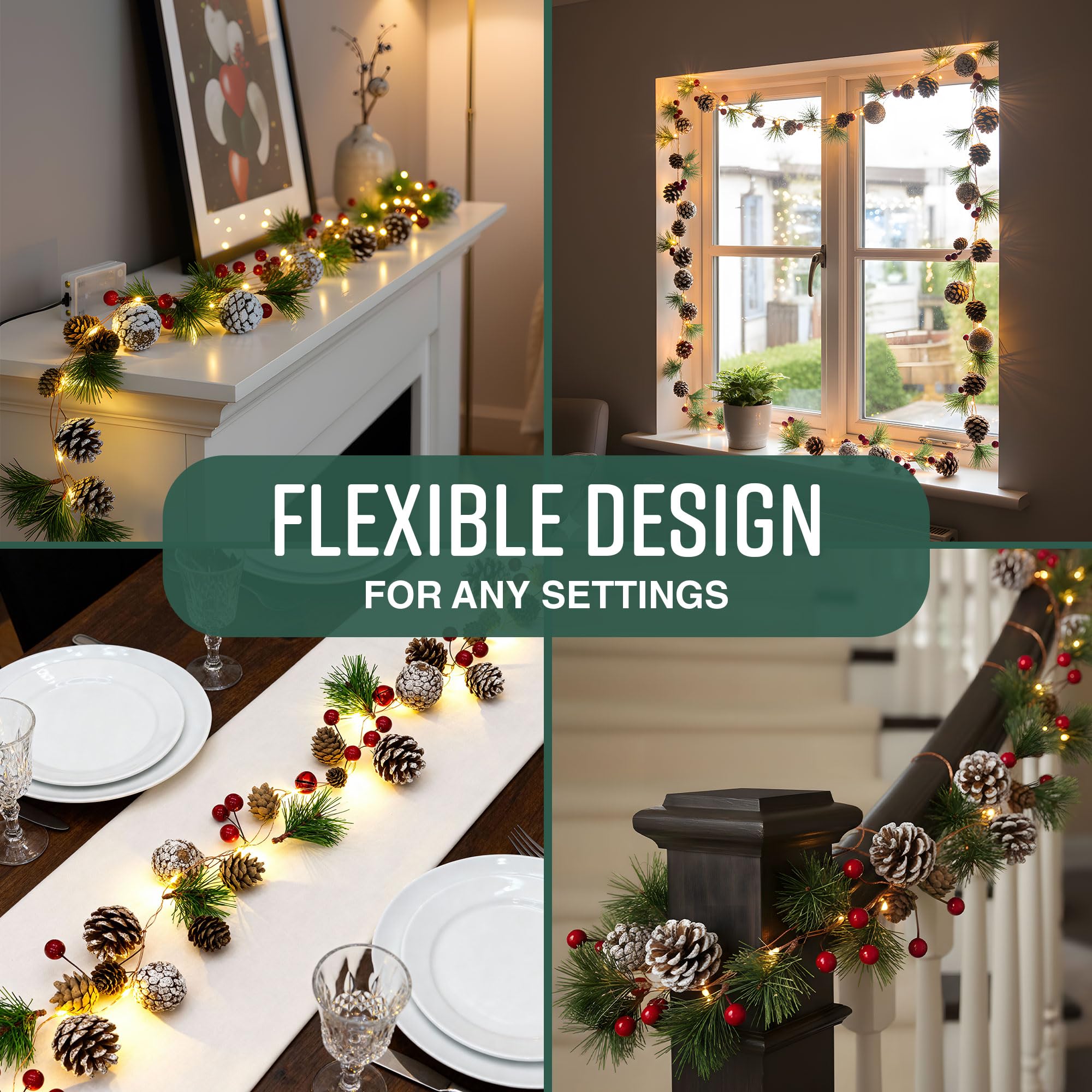 GloBrite 2M Christmas Garland with 20 LED Lights – Pre-Lit Decoration for Fireplace, Stairs, and Indoor Home Décor – Festive Garland for Christmas Decorations