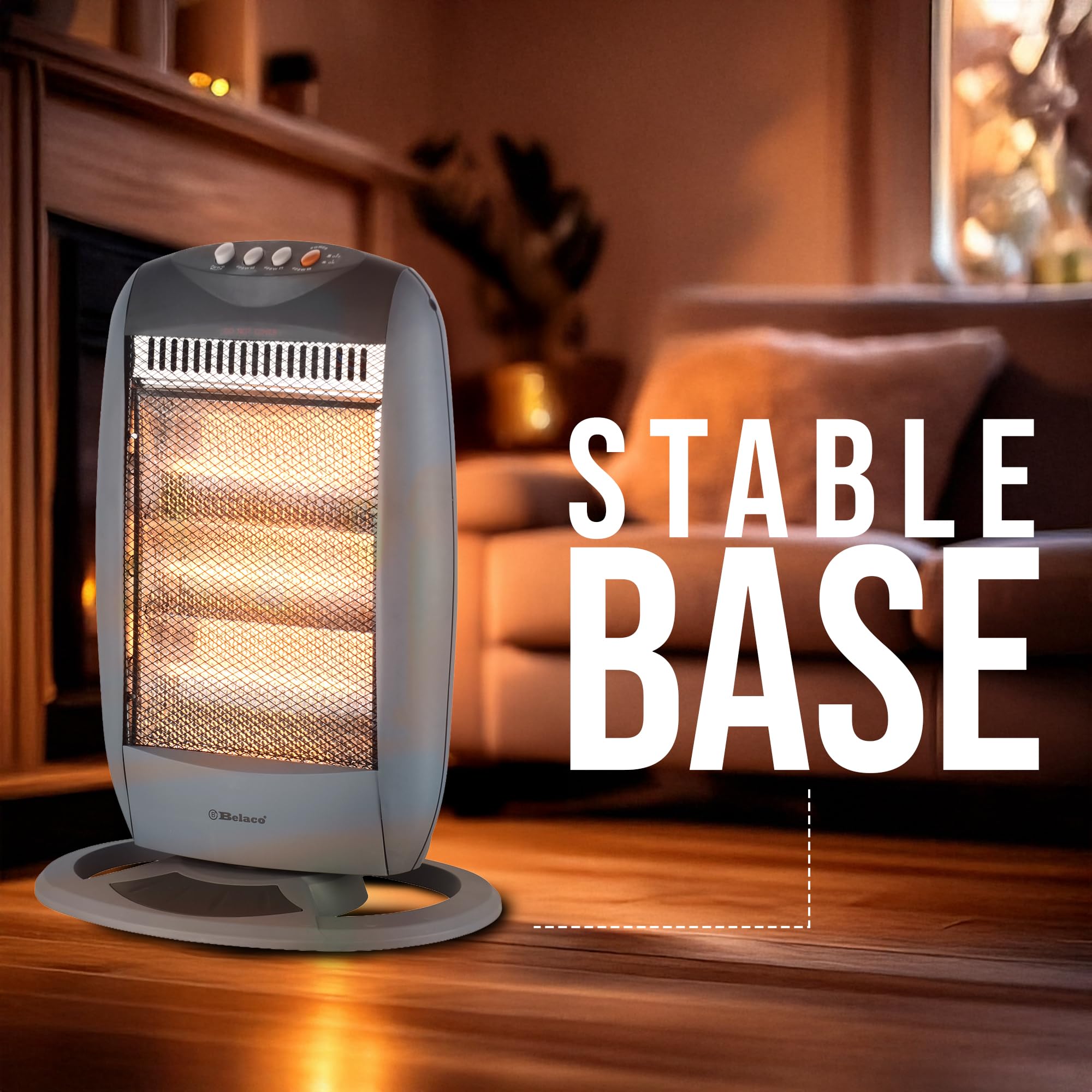 Electric Heater 3 Bar Halogen Heater with 3 Heat settings Heaters for Home, 1200W Portable Heater 90 Degree Oscillation Room Heater Compact Carry Handle Heaters Safety Tip Over Switch Gray
