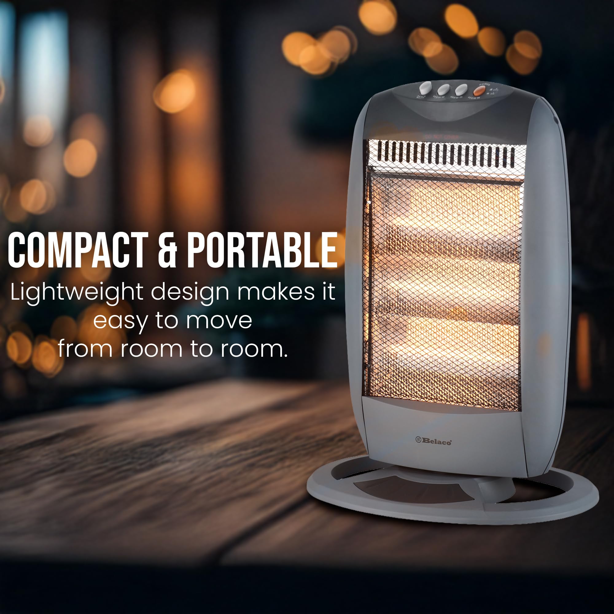 Electric Heater 3 Bar Halogen Heater with 3 Heat settings Heaters for Home, 1200W Portable Heater 90 Degree Oscillation Room Heater Compact Carry Handle Heaters Safety Tip Over Switch Gray