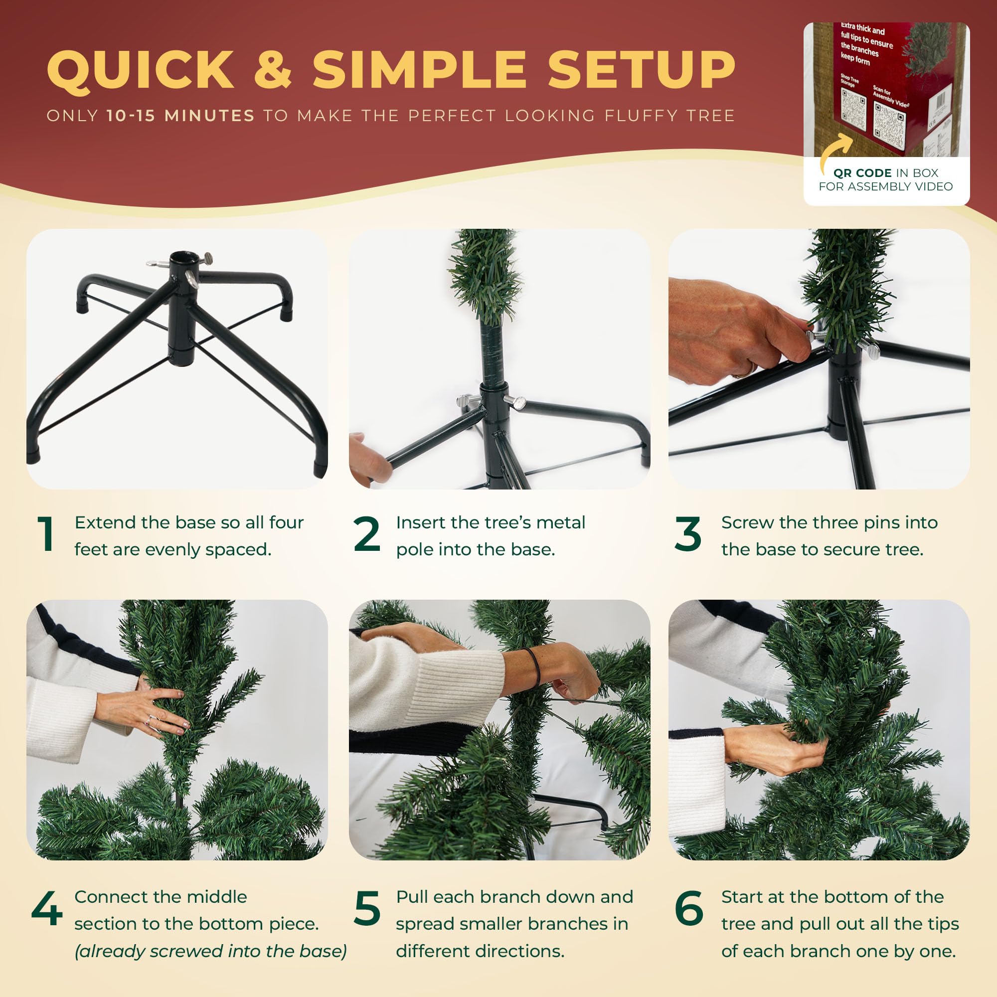 Festive Fix Artificial Christmas Tree 6FT – 700 Tips Full & Realistic Green Xmas Tree with PVC Branches, Metal Stand – Easy Setup 6 Foot Christmas Tree for Living Rooms