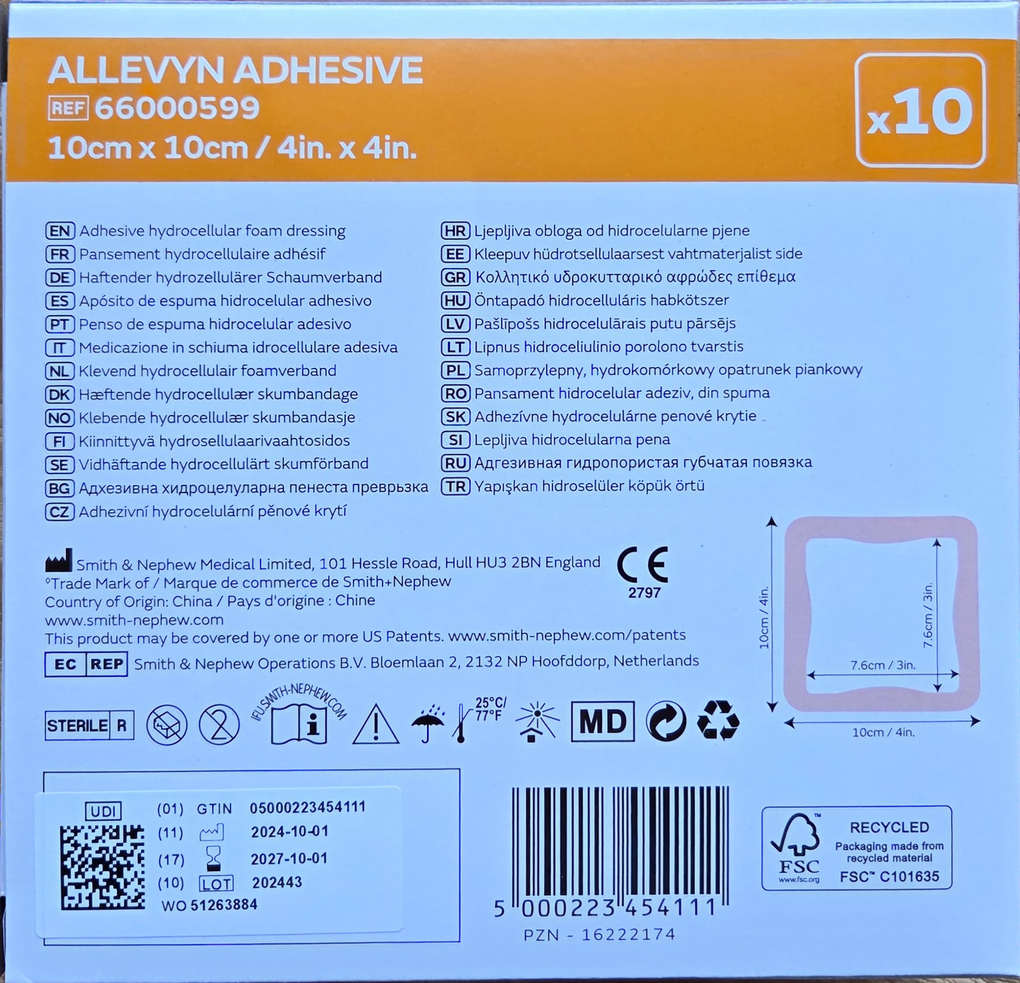 Allevyn Adhesive Dressing 10cm x 10cm (x10)