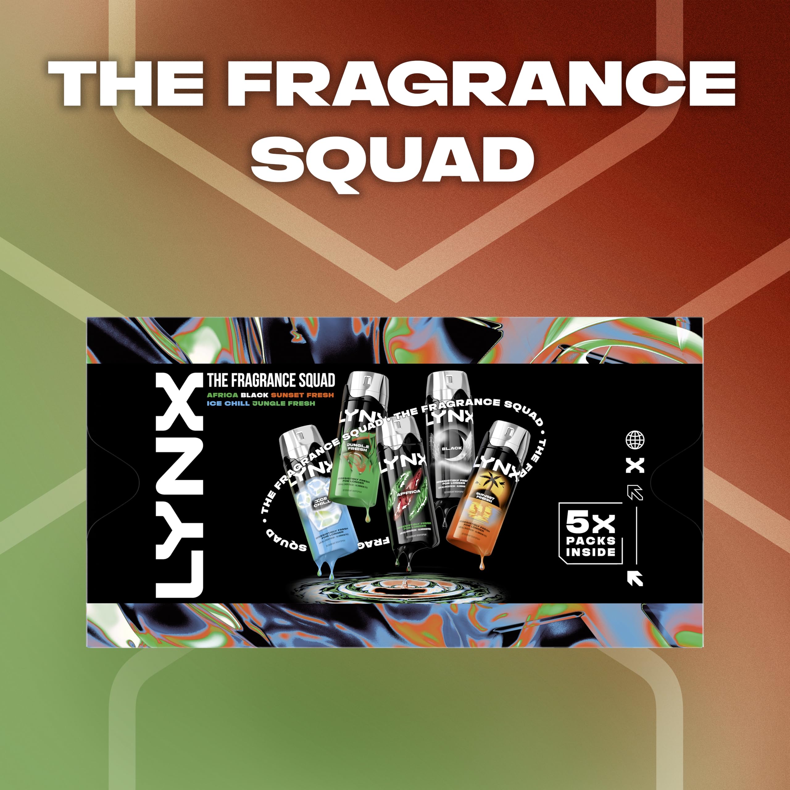 Lynx Fragrance Squad Gift Set with multiple body spray variants perfect for any occasion 5 piece