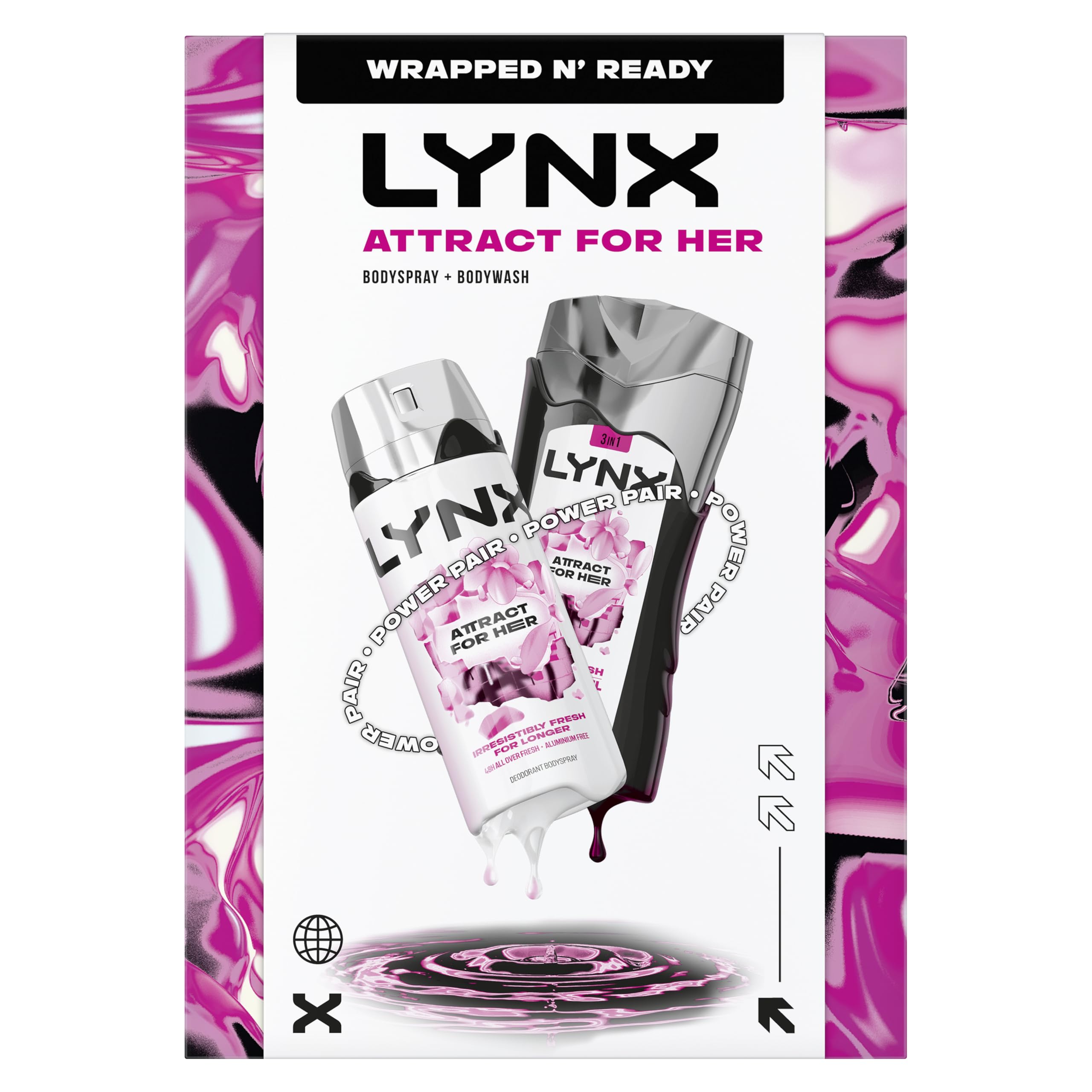 Lynx Attract for Her Gift Set- 50ml Body Spray & 225ml Body Wash, Fresh Fragrance Duo, Feminine Scent, Great for Gifting or Everyday Use