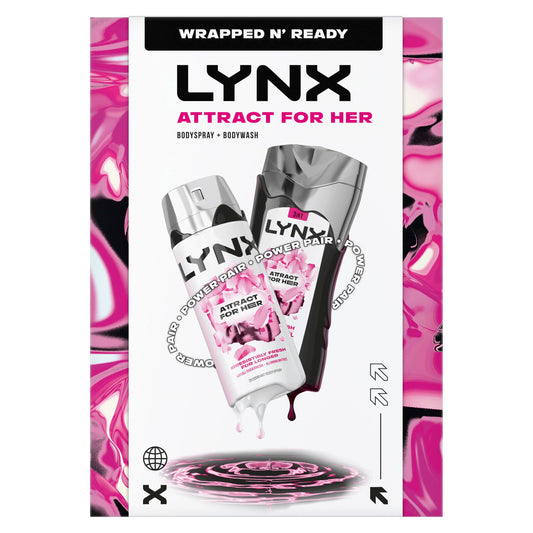 Lynx Attract for Her Gift Set- 50ml Body Spray & 225ml Body Wash, Fresh Fragrance Duo, Feminine Scent, Great for Gifting or Everyday Use
