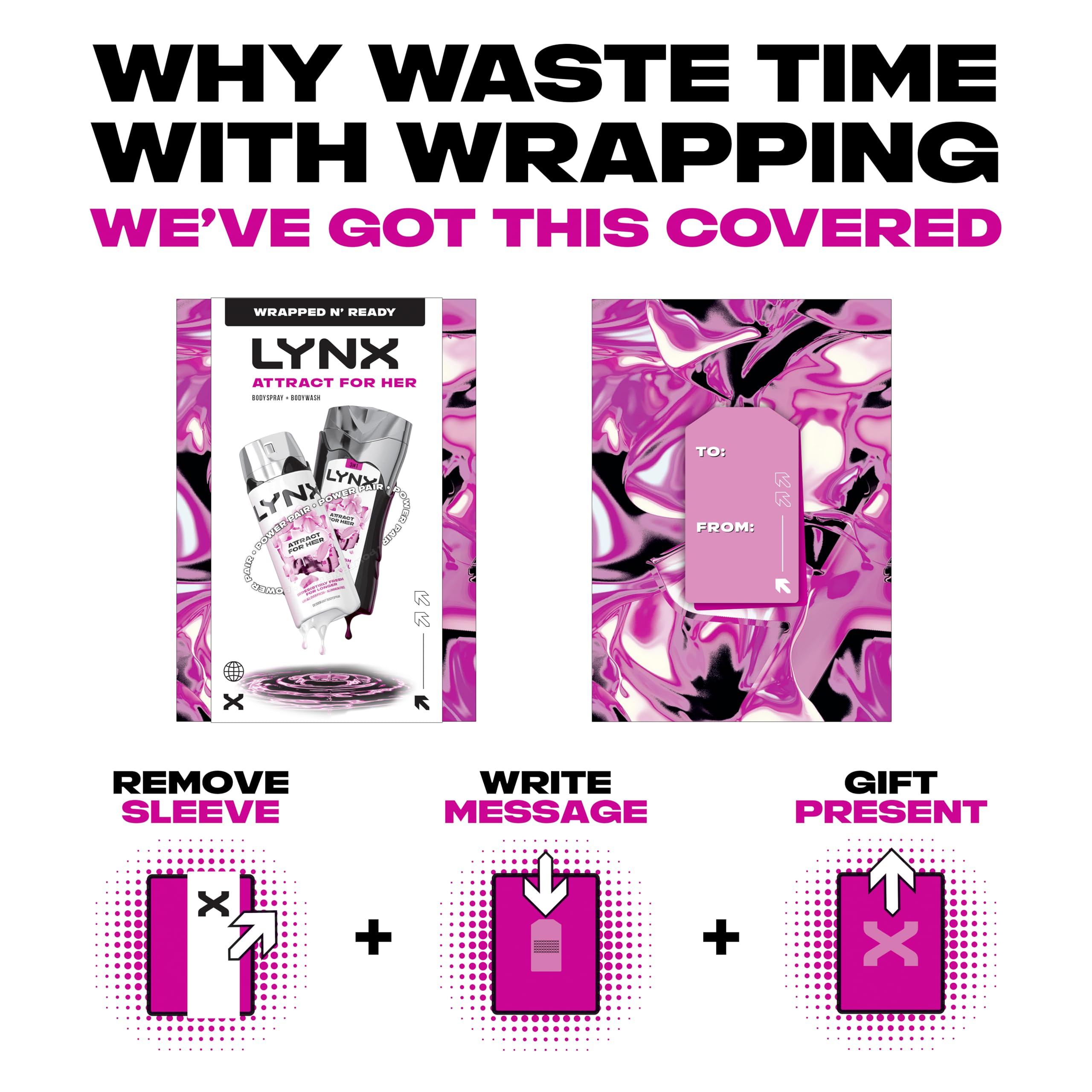 Lynx Attract for Her Gift Set- 50ml Body Spray & 225ml Body Wash, Fresh Fragrance Duo, Feminine Scent, Great for Gifting or Everyday Use