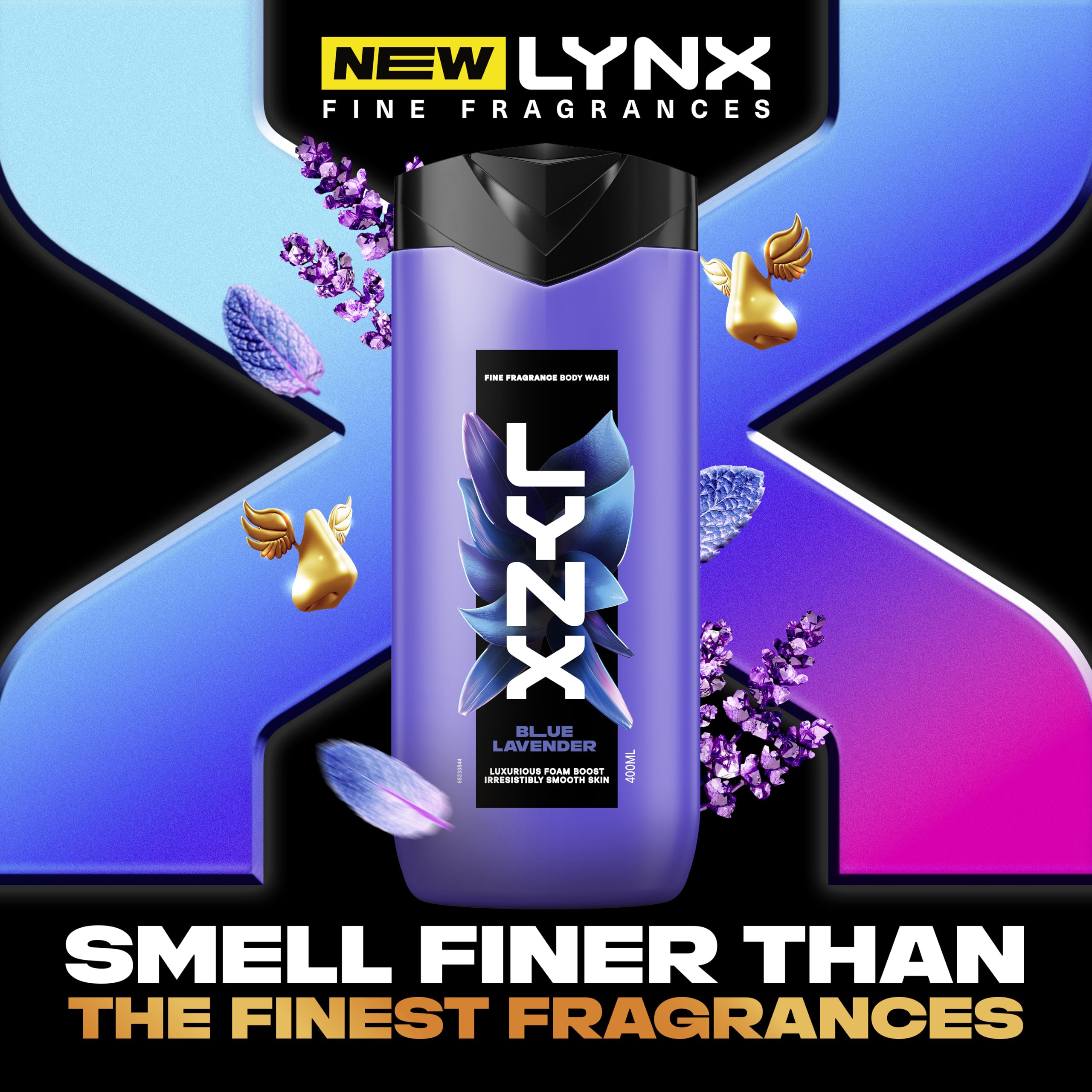 Lynx Fine Fragrance Collection Blue Lavender Premium Body Wash Shower Gel with for 12 hours of freshness, infused with lavender, mint & amber essential oils 400 ml