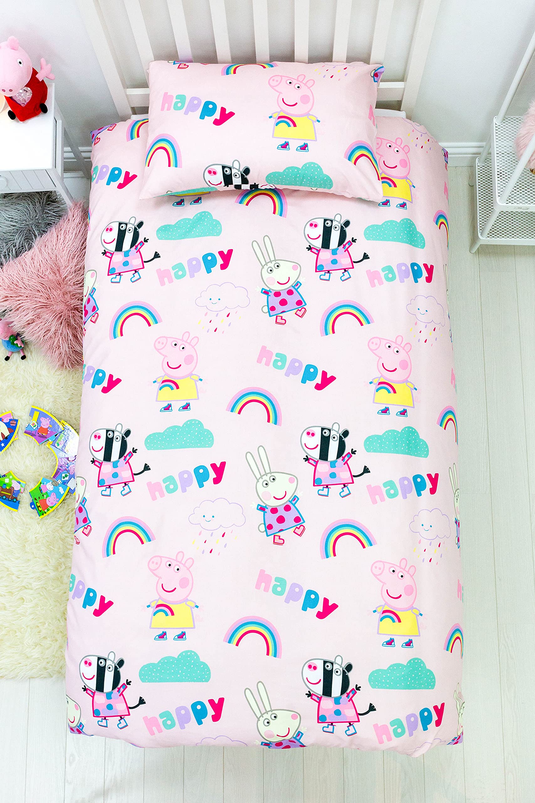 Peppa Pig Single Duvet Cover Officially Licensed| Reversible Two Sided Storm Design with Matching Pillowcase, Pink