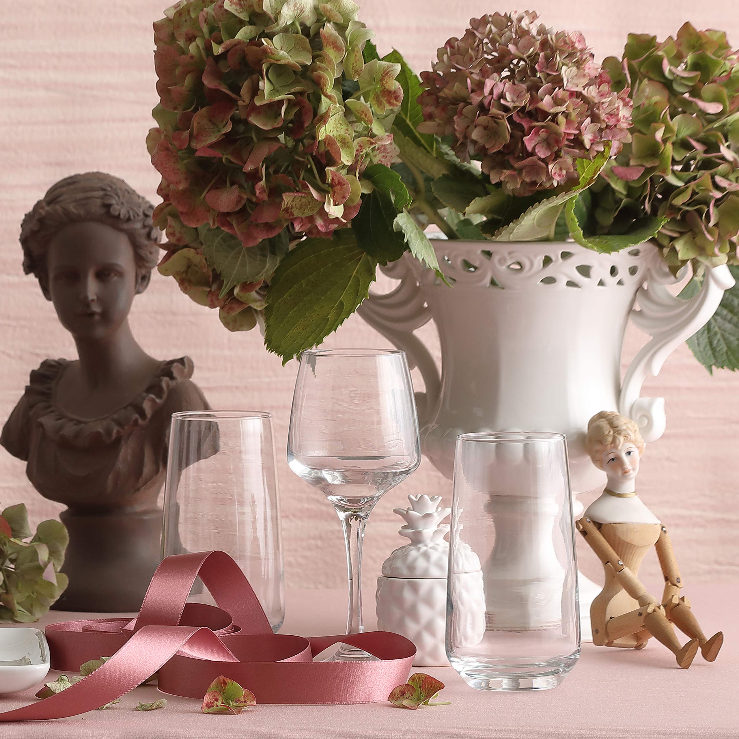 LAV 6x Clear 400ml Lal Red Wine Glasses - Large Glass White Rose Long Stem Cocktail Party Drinking Goblet Gift Set