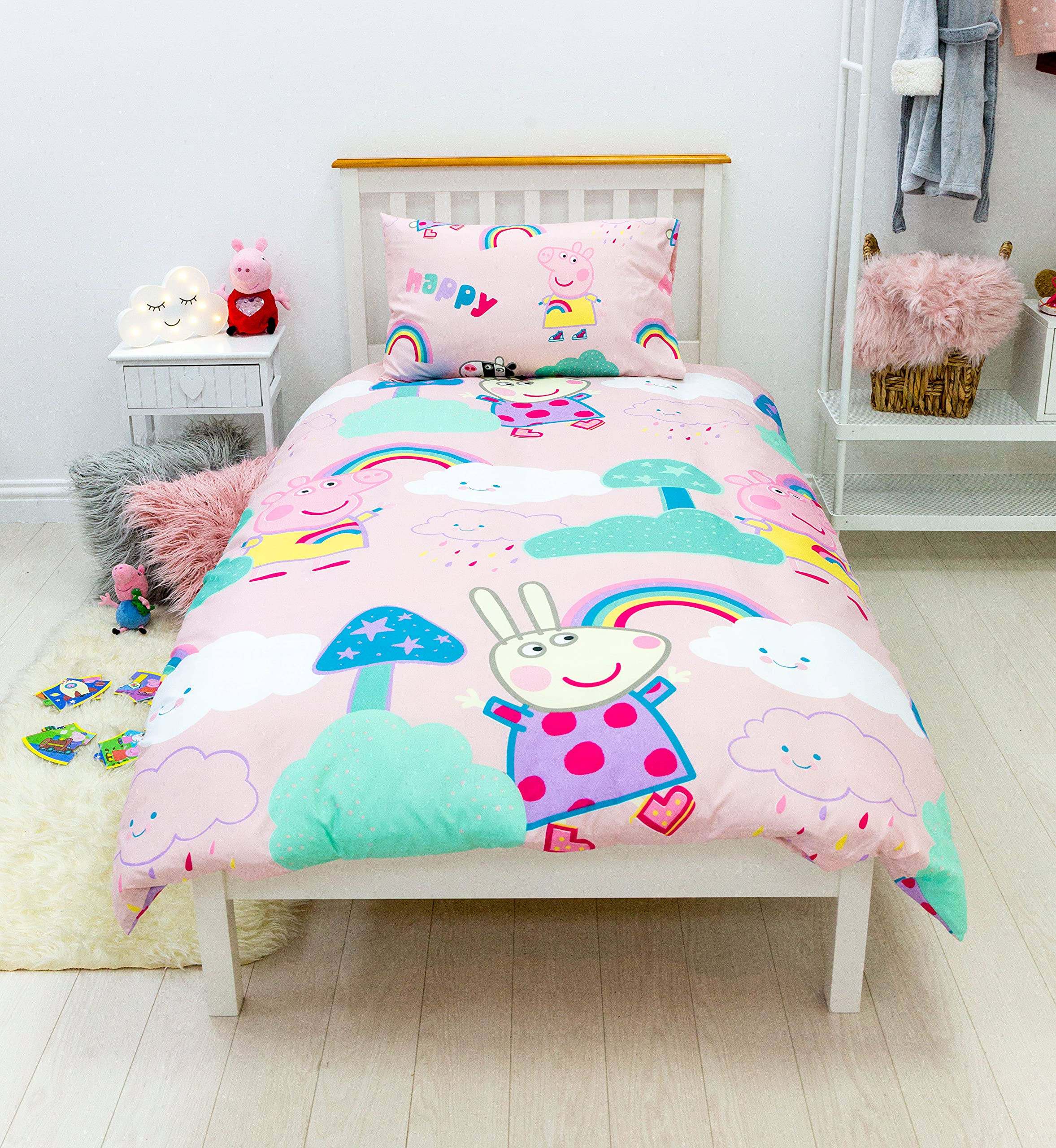 Peppa Pig Single Duvet Cover Officially Licensed| Reversible Two Sided Storm Design with Matching Pillowcase, Pink