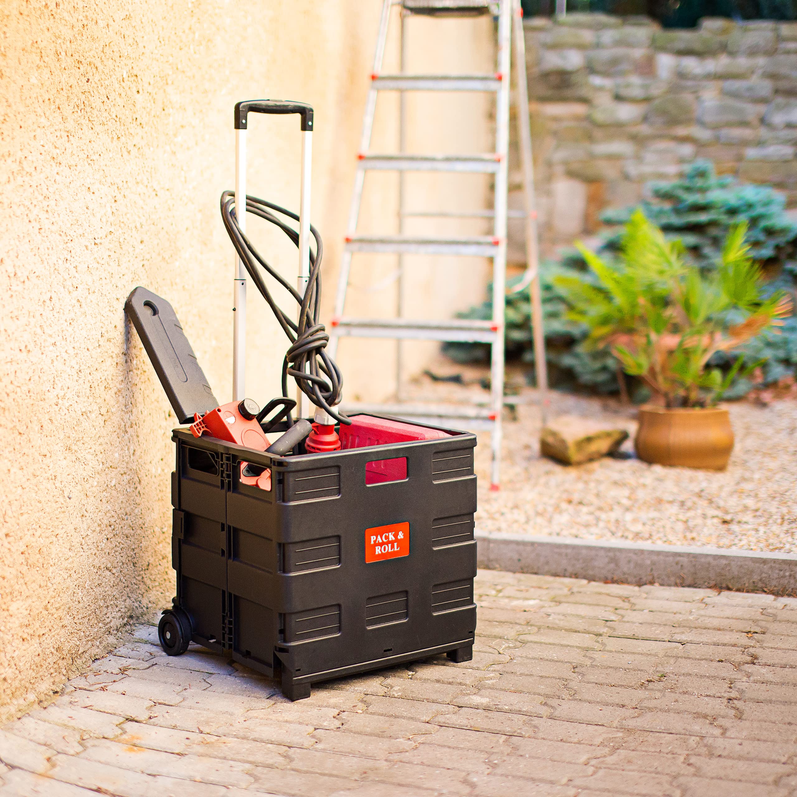 Relaxdays Heavy Duty Foldable Shopping Trolley, 35 kg, Wheeled Crate, 39 x 42 x 37 cm, Aluminium and Plastic, Black, 39 x 37 x 42 cm