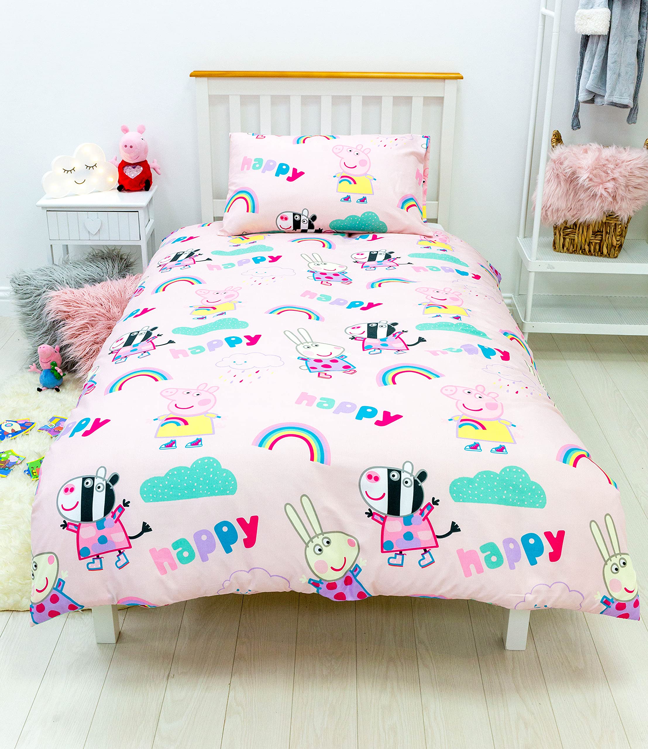 Peppa Pig Single Duvet Cover Officially Licensed| Reversible Two Sided Storm Design with Matching Pillowcase, Pink