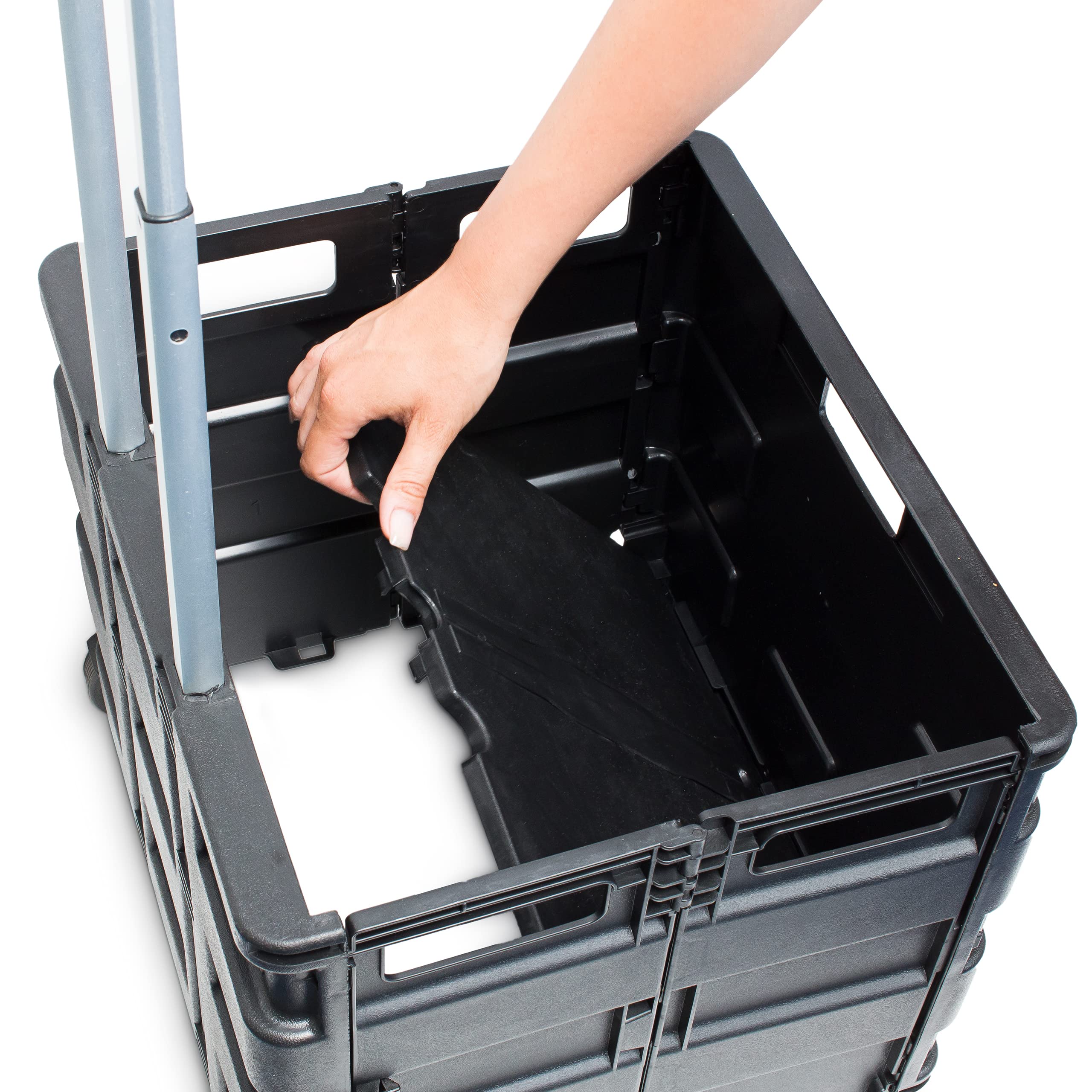 Relaxdays Heavy Duty Foldable Shopping Trolley, 35 kg, Wheeled Crate, 39 x 42 x 37 cm, Aluminium and Plastic, Black, 39 x 37 x 42 cm